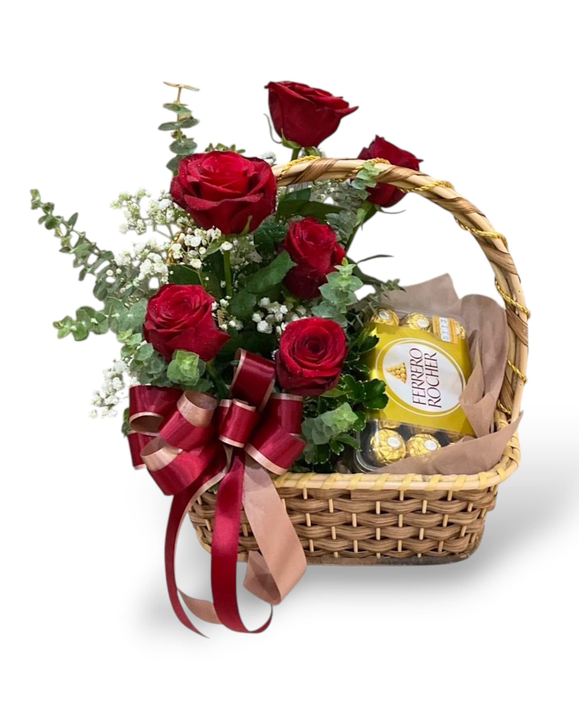Sweet Romance Rose Basket with Ferrero Rocher