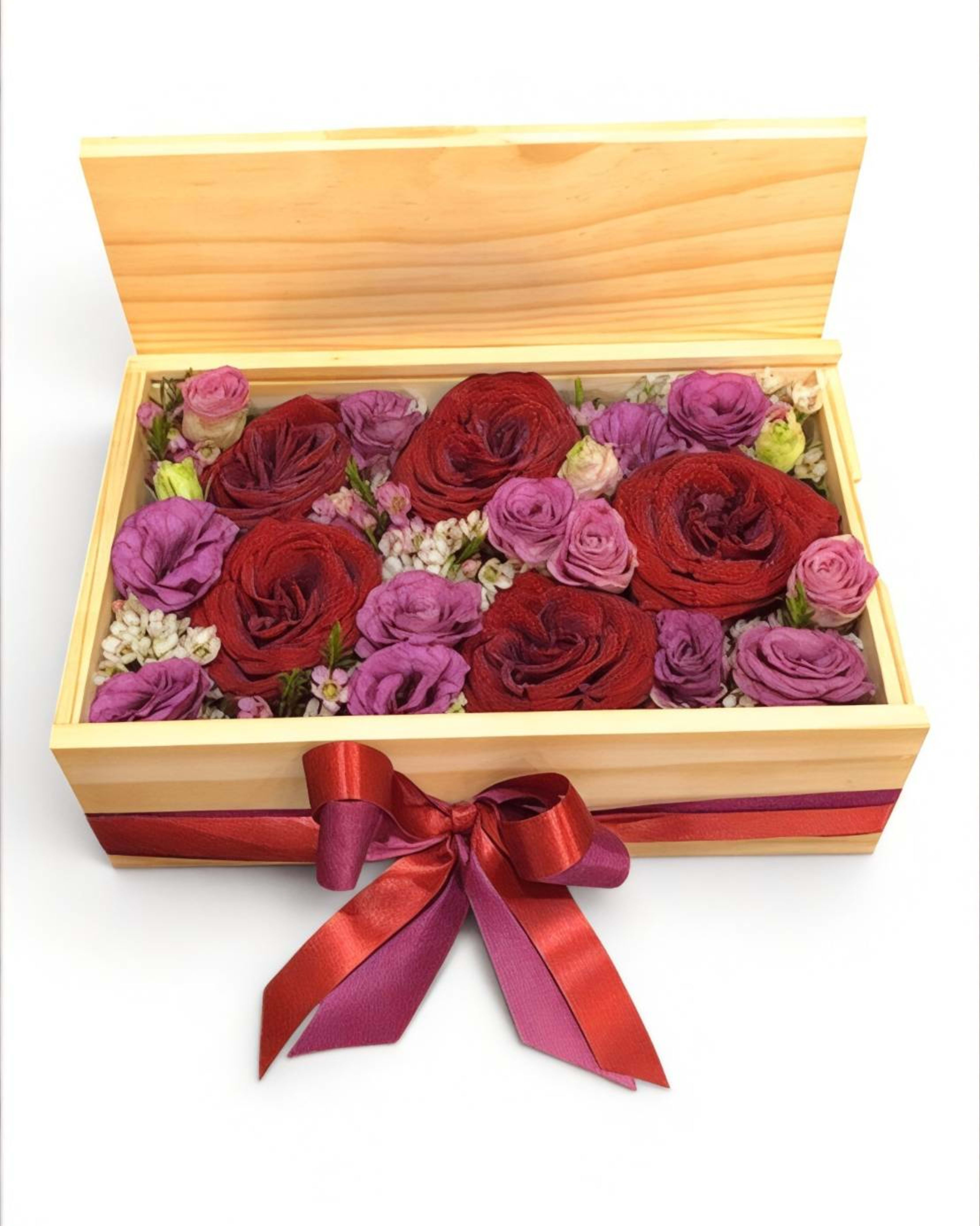 Red Romance Box Red Rose & Lisianthus Wooden Gift Box