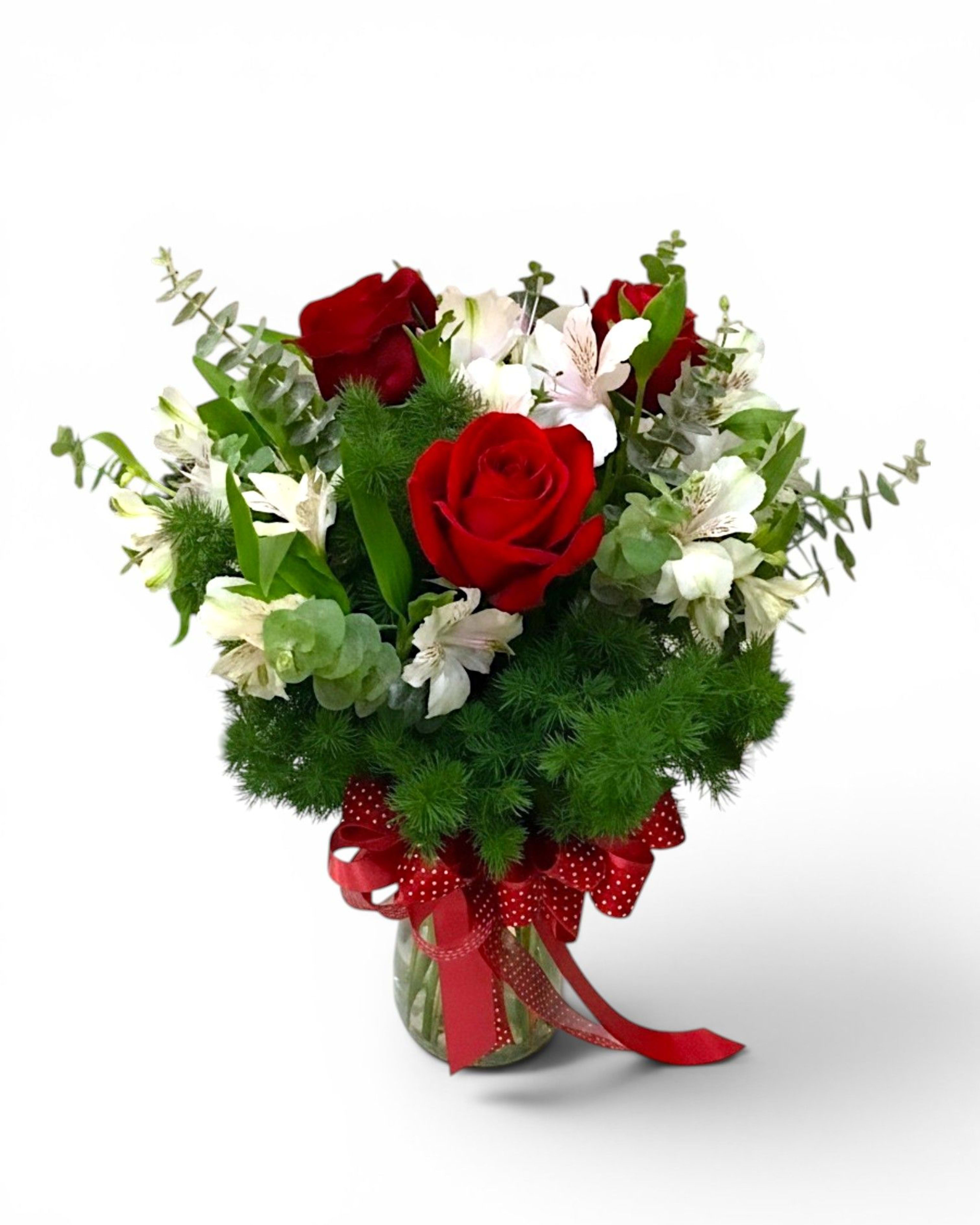 Classic Romance Red Rose & White Alstroemeria Vase
