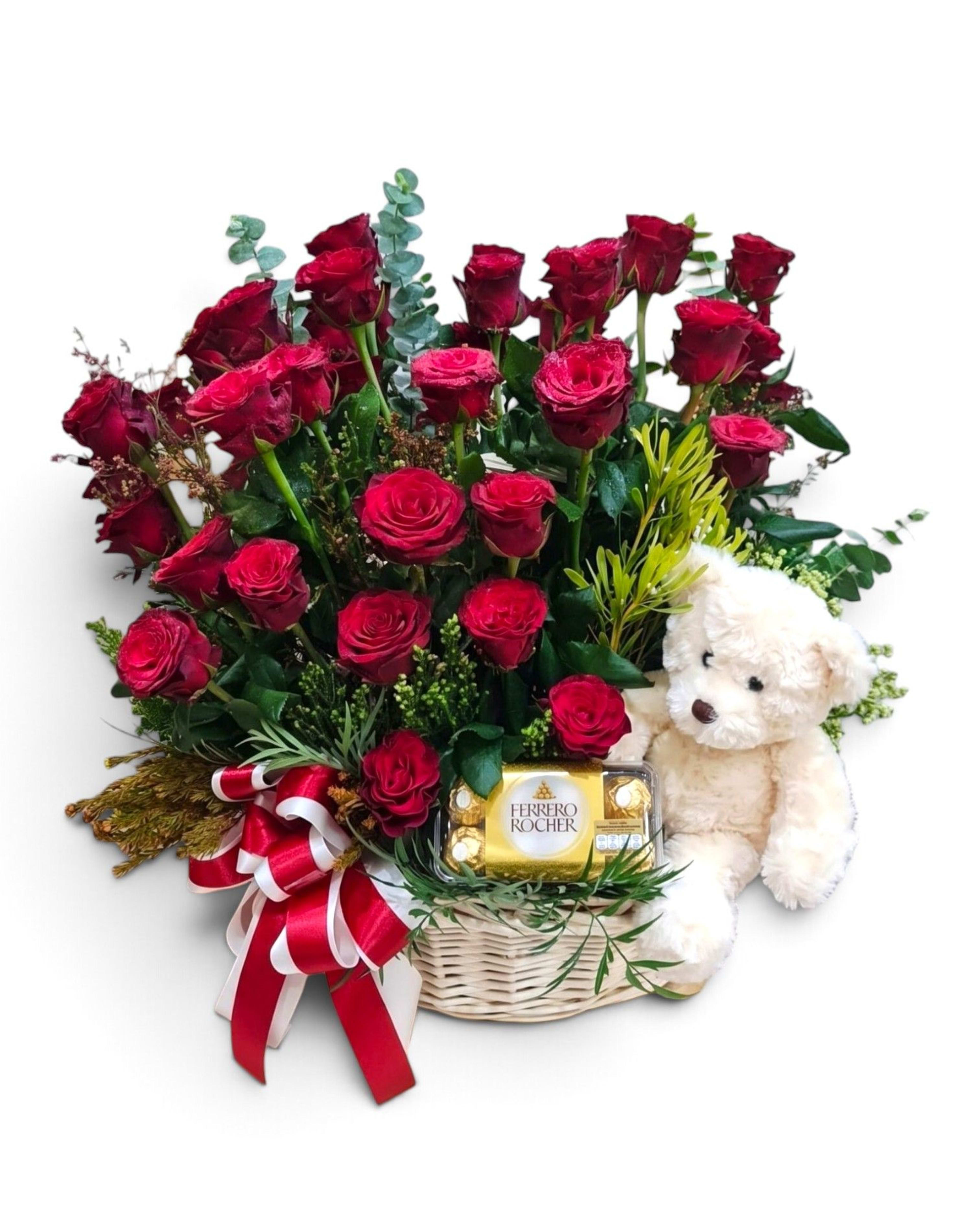 Luxury Love Rose Basket with Ferrero Rocher