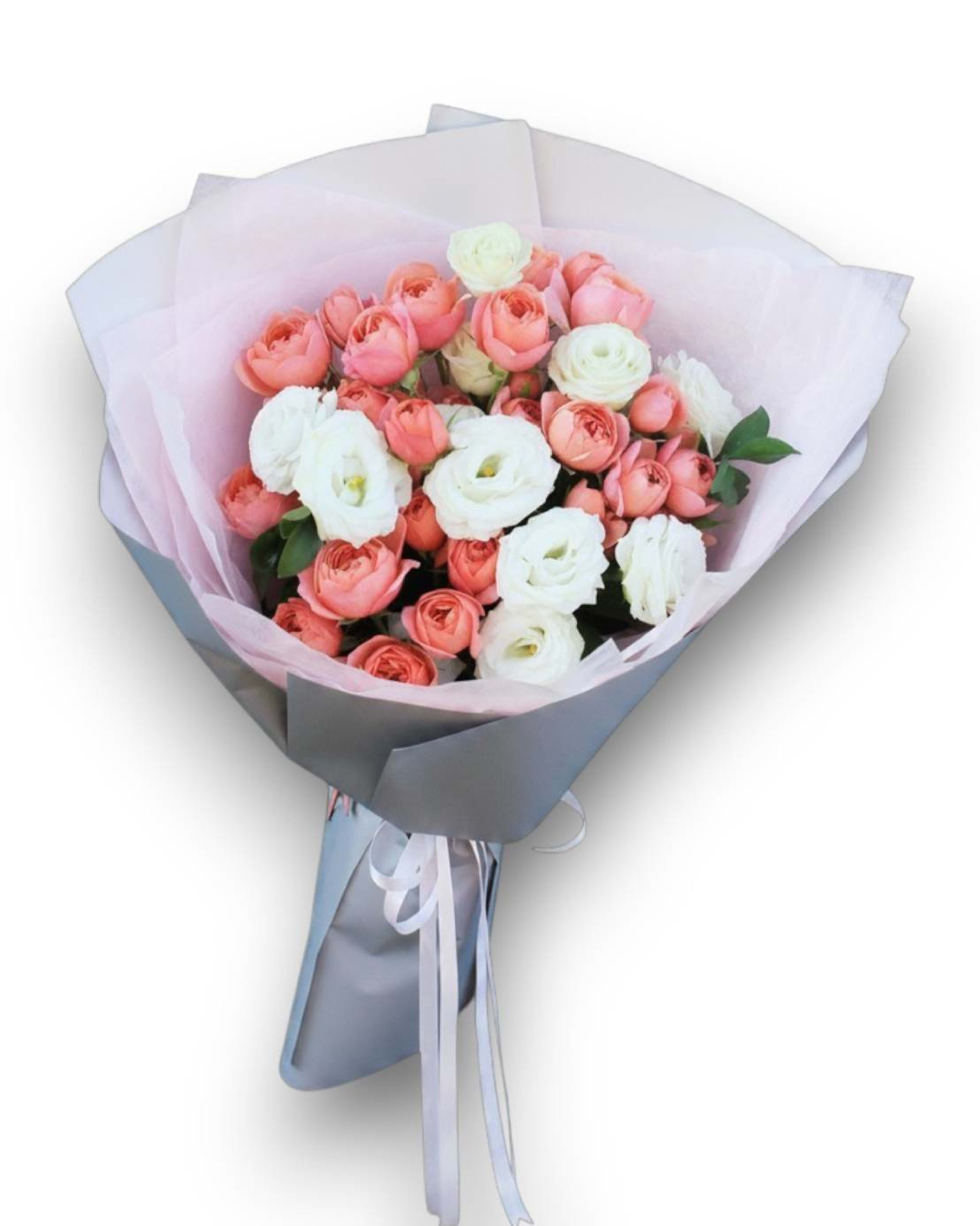 Peach Blossom Spray Rose and White Lisianthus Bouquet