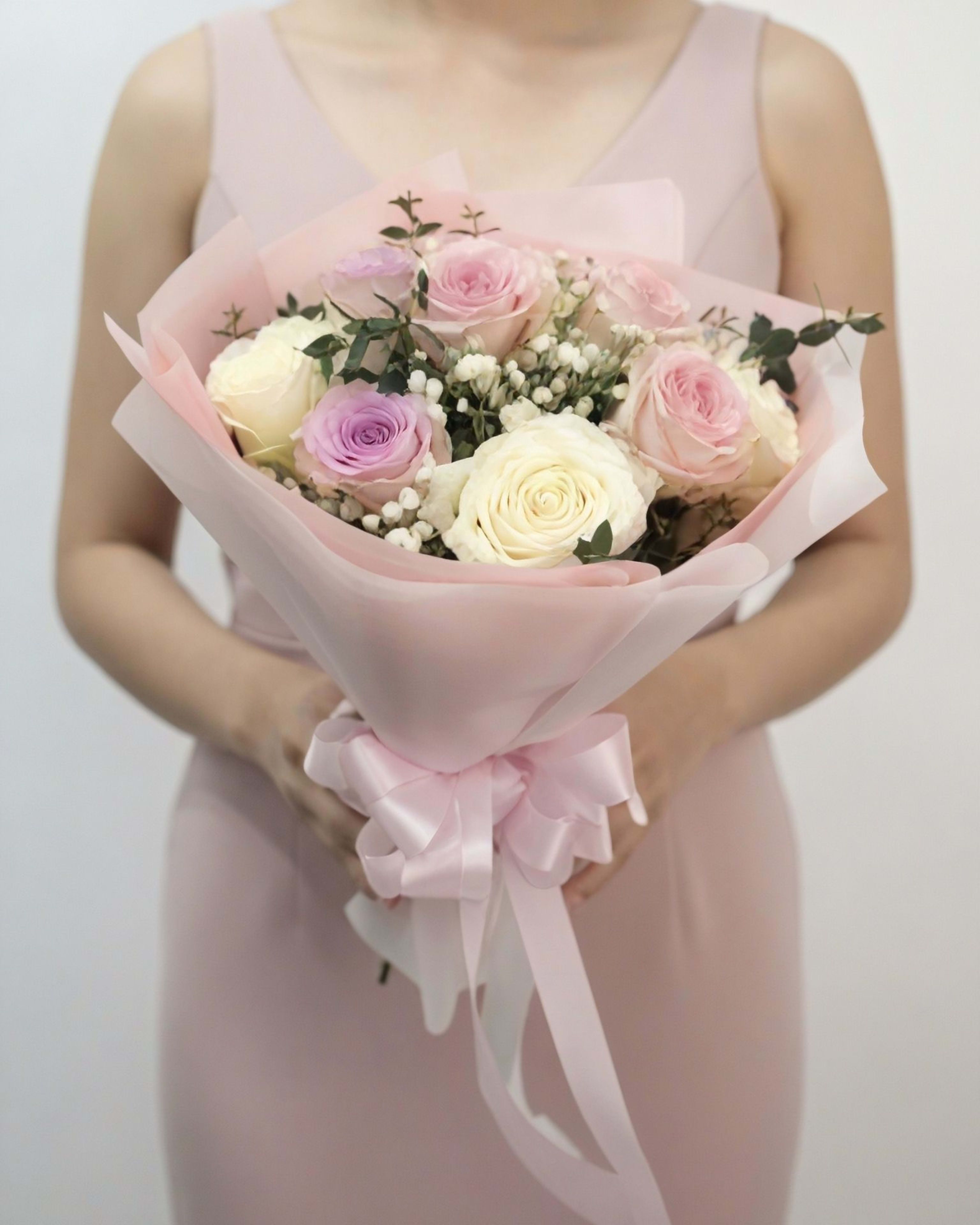 Pastel Harmony Tri-Color Rose Bouquet