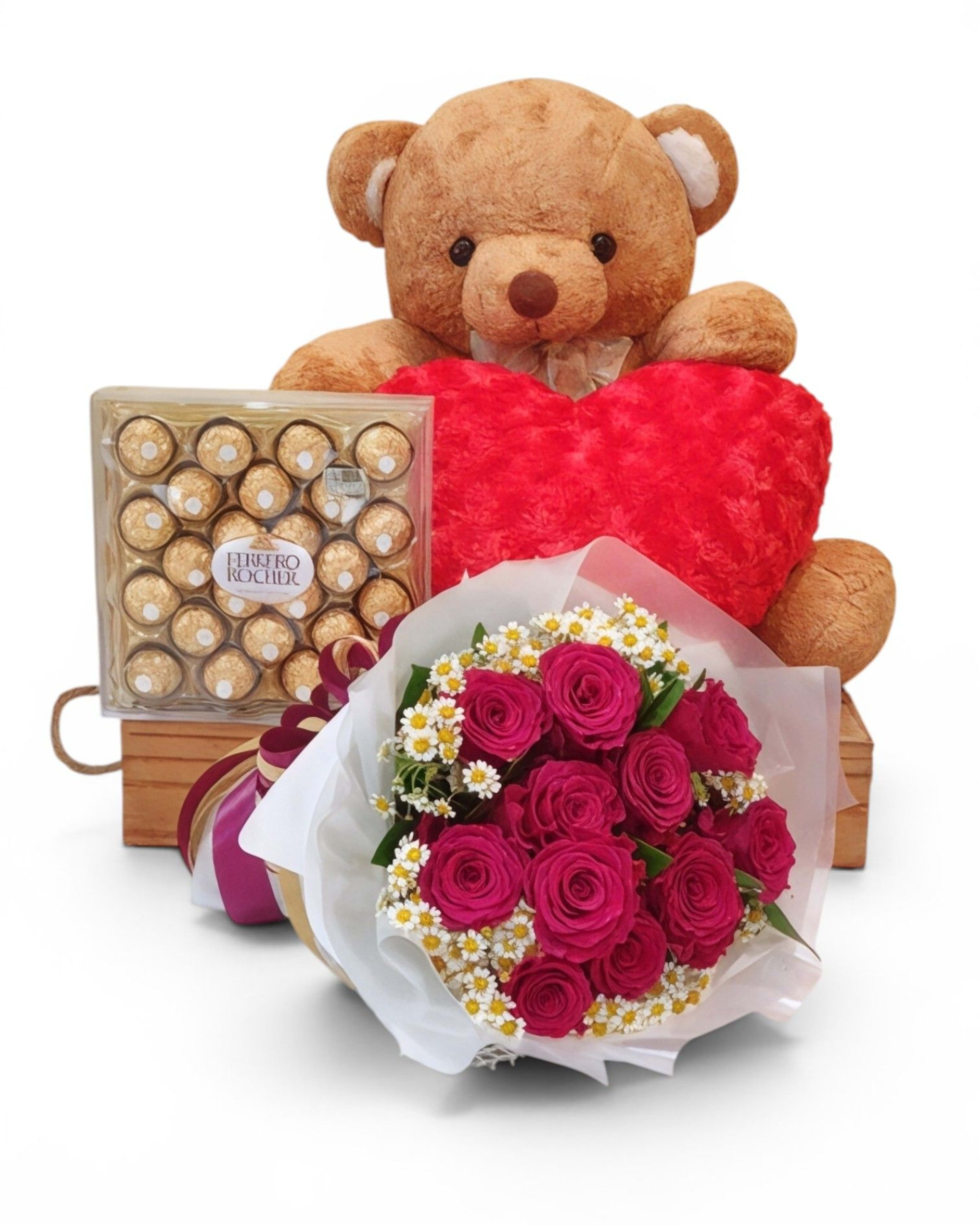 Ultimate Love Set — Teddy Bear, Red Roses & Ferrero Rocher