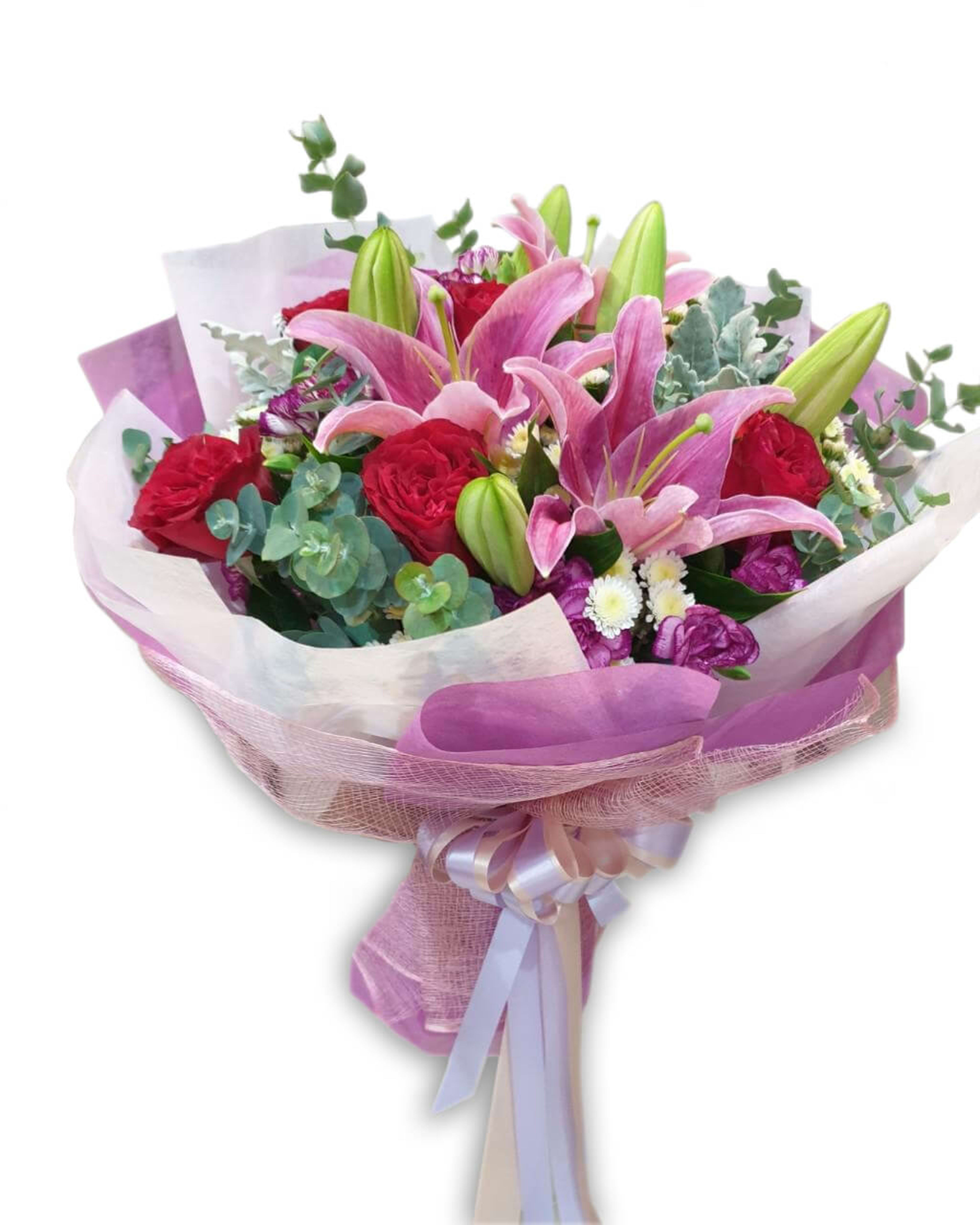 Sweet Affection Red Rose & Pink Lily Bouquet