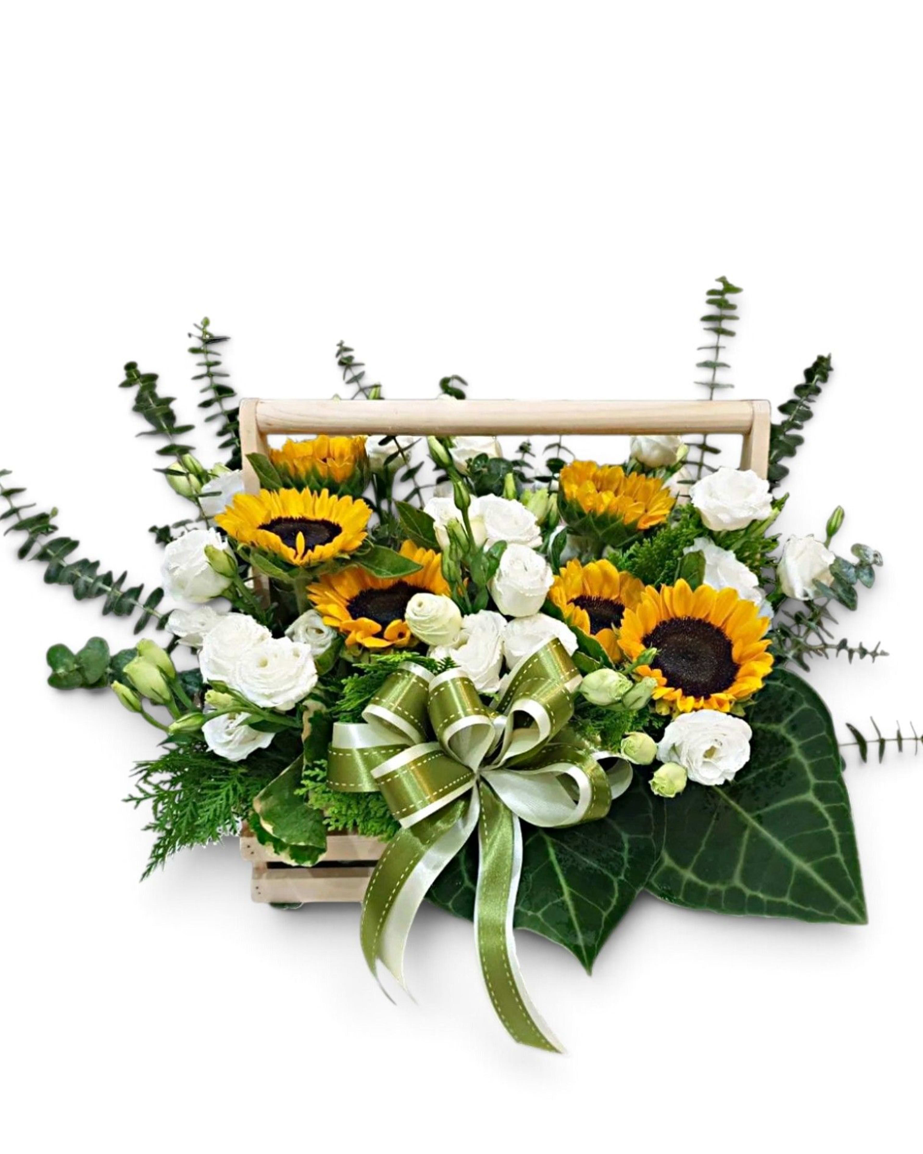 Sunshine Elegance Sunflower & White Rose Basket