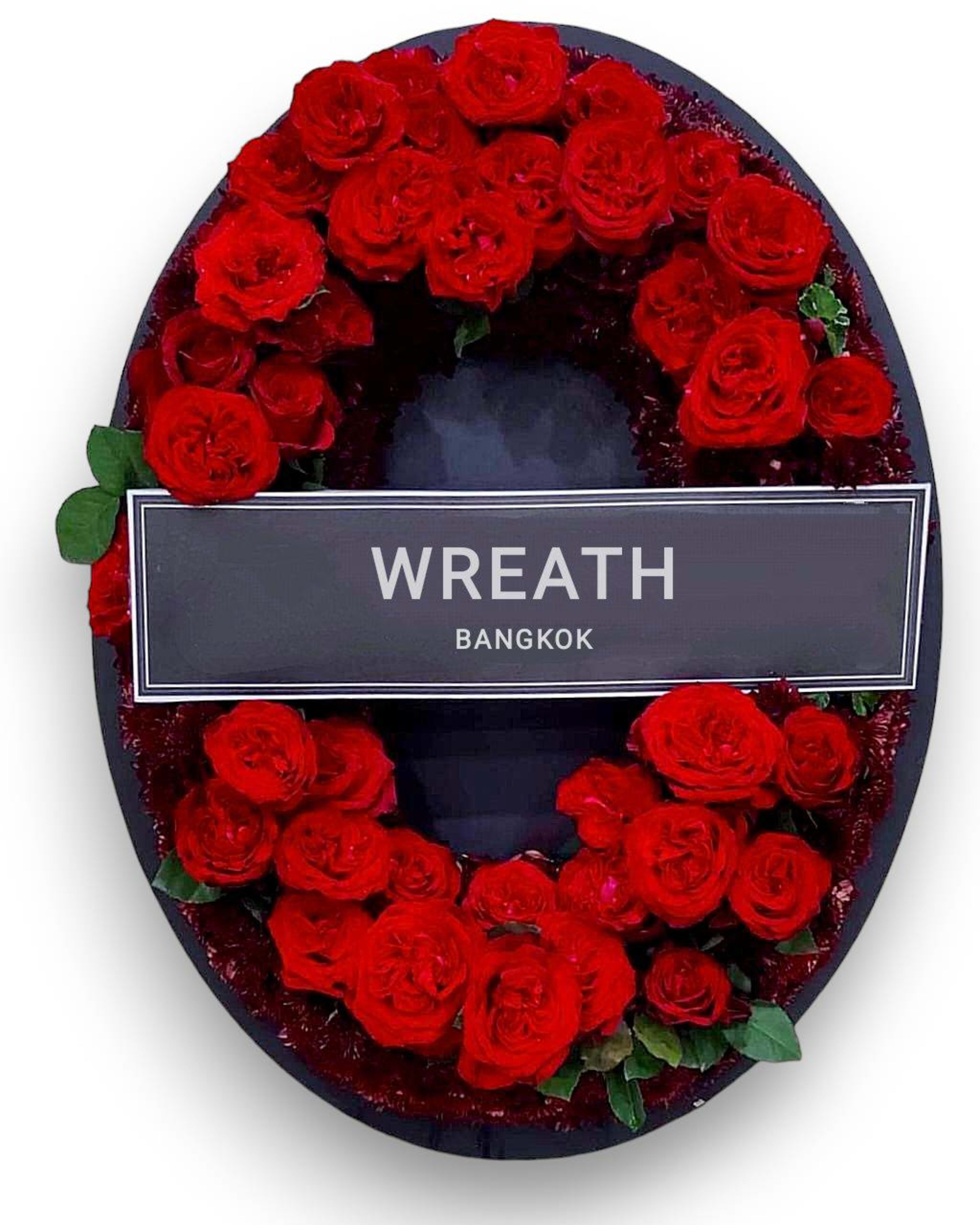 Fresh Flower Funeral Wreath — Full Red Rose with Black Backing