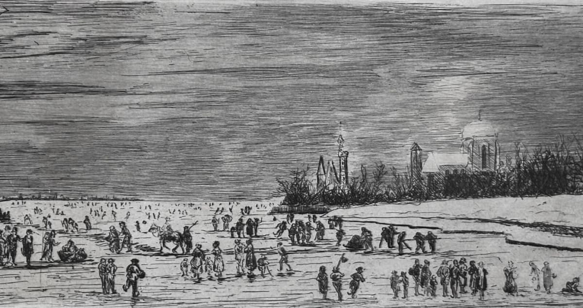 Ancienne gravure impressionniste patineur rivière Napoléon Lepic 1867 Degas rare - Image 1