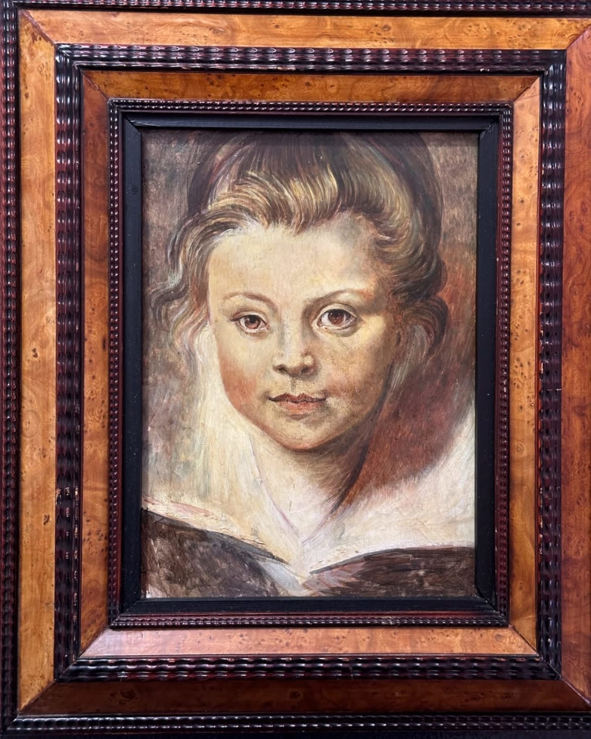 Tableau ancien portrait d'enfant jeune fille école flamande Nord 1900 - Image 1