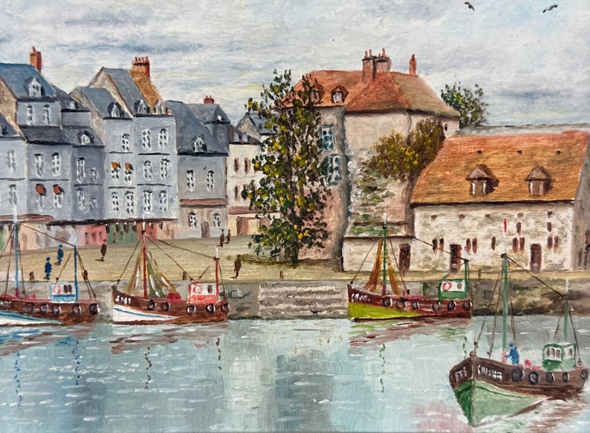 Tableau ancien le port d'Honfleur Vieux bassin, marine Henri Plubel Normandie - Image 1