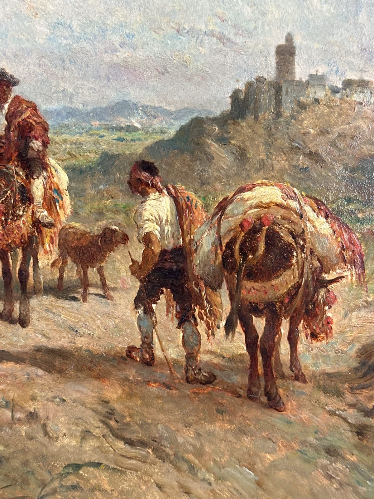 Tableau ancien paysage Pyrénées La caravane muletiers Âne F. Brissot de Warville - Image 1