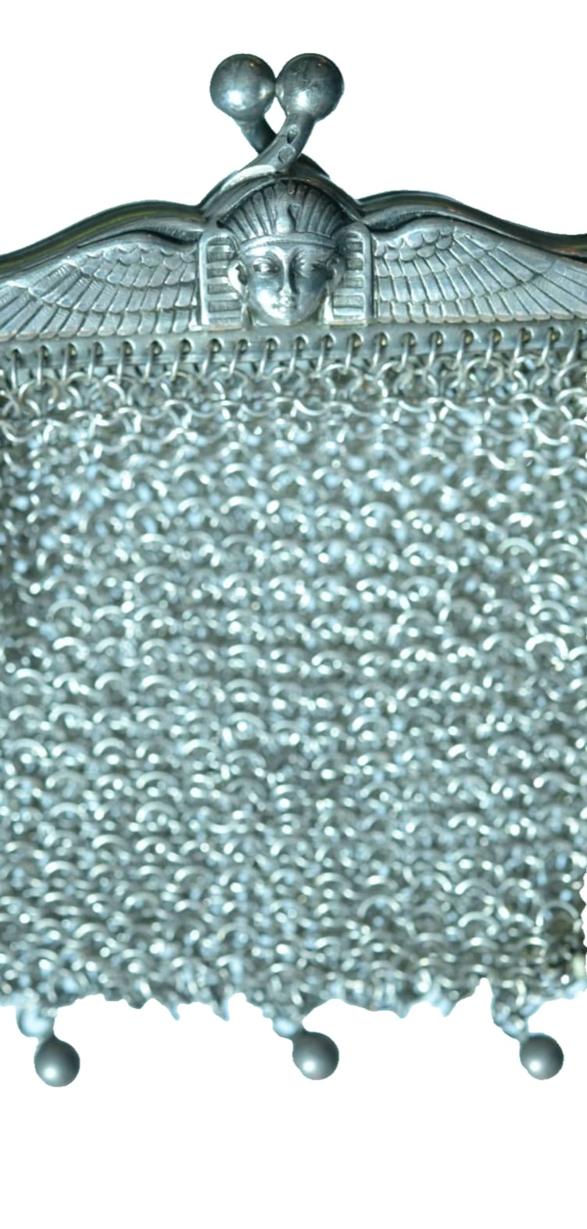 Ancien sac aumônière en argent égyptien pharaon, retour d'Égypte bijoux 1900 - Image 1