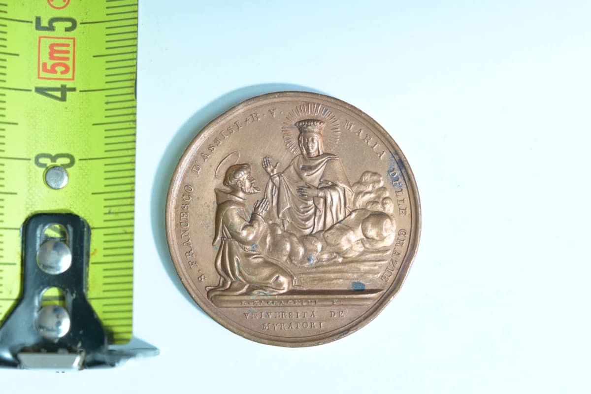 Ancienne médaille religieuse bronze Vierge Marie XIXe Religious medal - Image 1