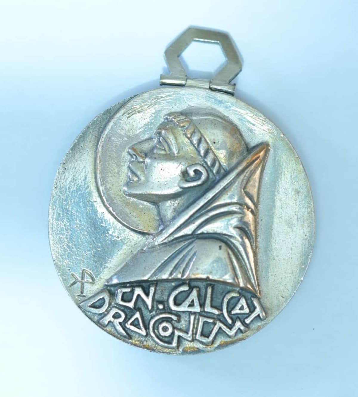 Ancienne médaille religieuse Fernand Py art déco medal large Benoit exorcisme - Image 1