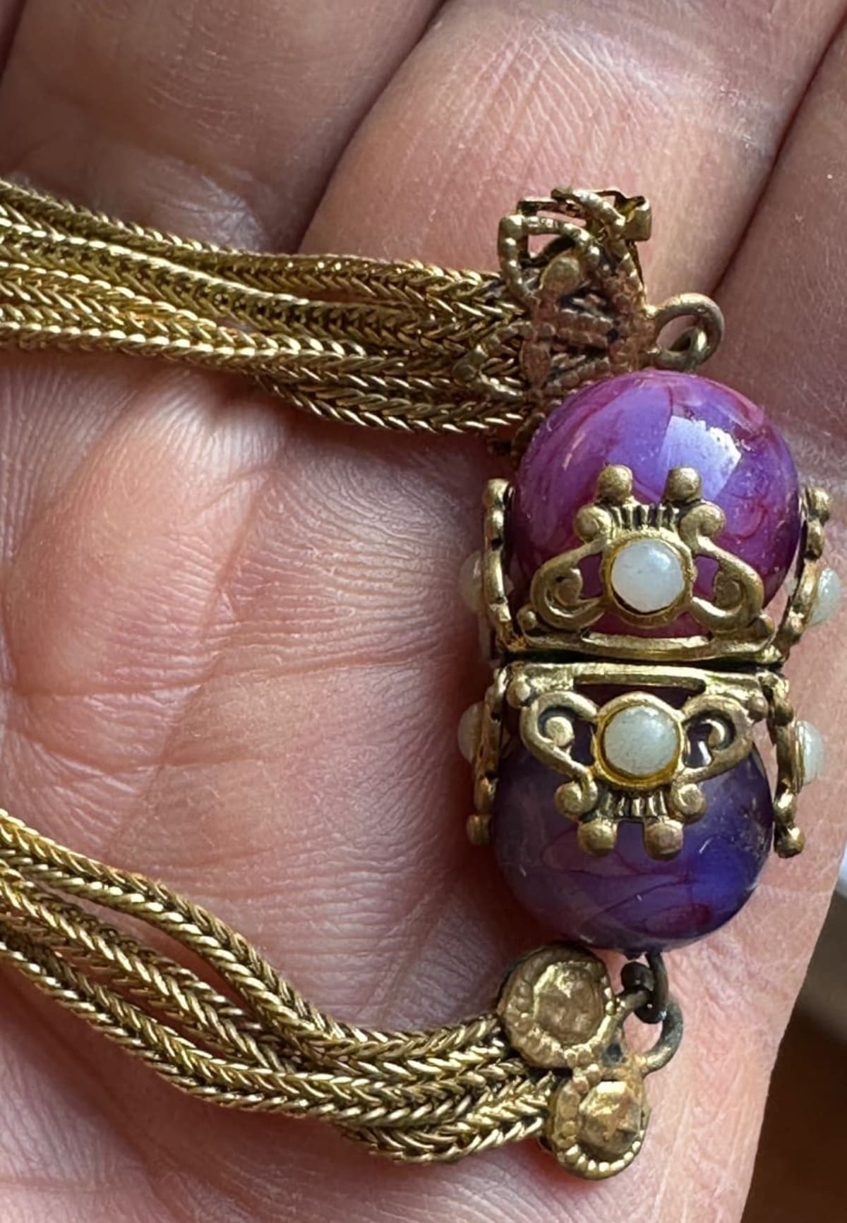 Ancien bijoux pierre dure agathe châtelaine perles mode Napoléon III costume - Image 1