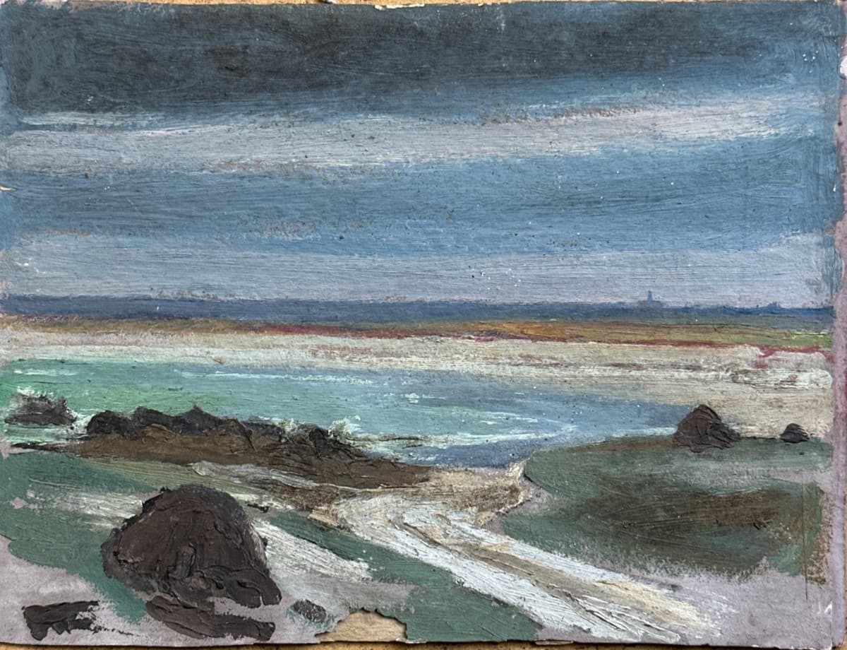 Ancien tableau peintre breton marine ciel rivage entourage Édouard Doigneau n°1 - Image 1