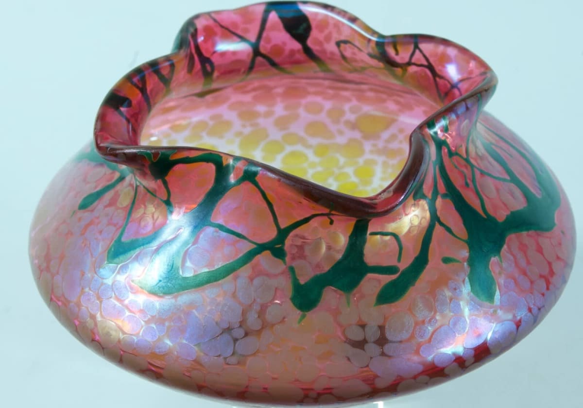 Ancien vase art Nouveau verre irisé rose framboise Loetz Kralik 1900 Glass - Image 1