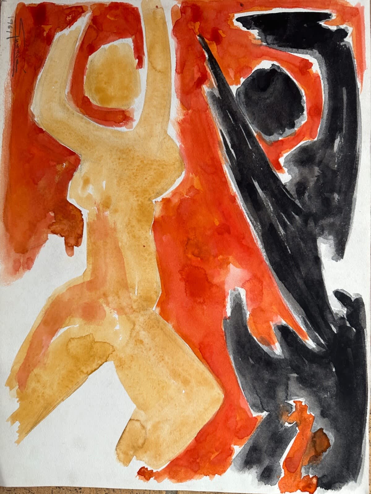 Dessin moderne Antonio Guanse nu couple dansant portrait bras levés 1961 - Image 1