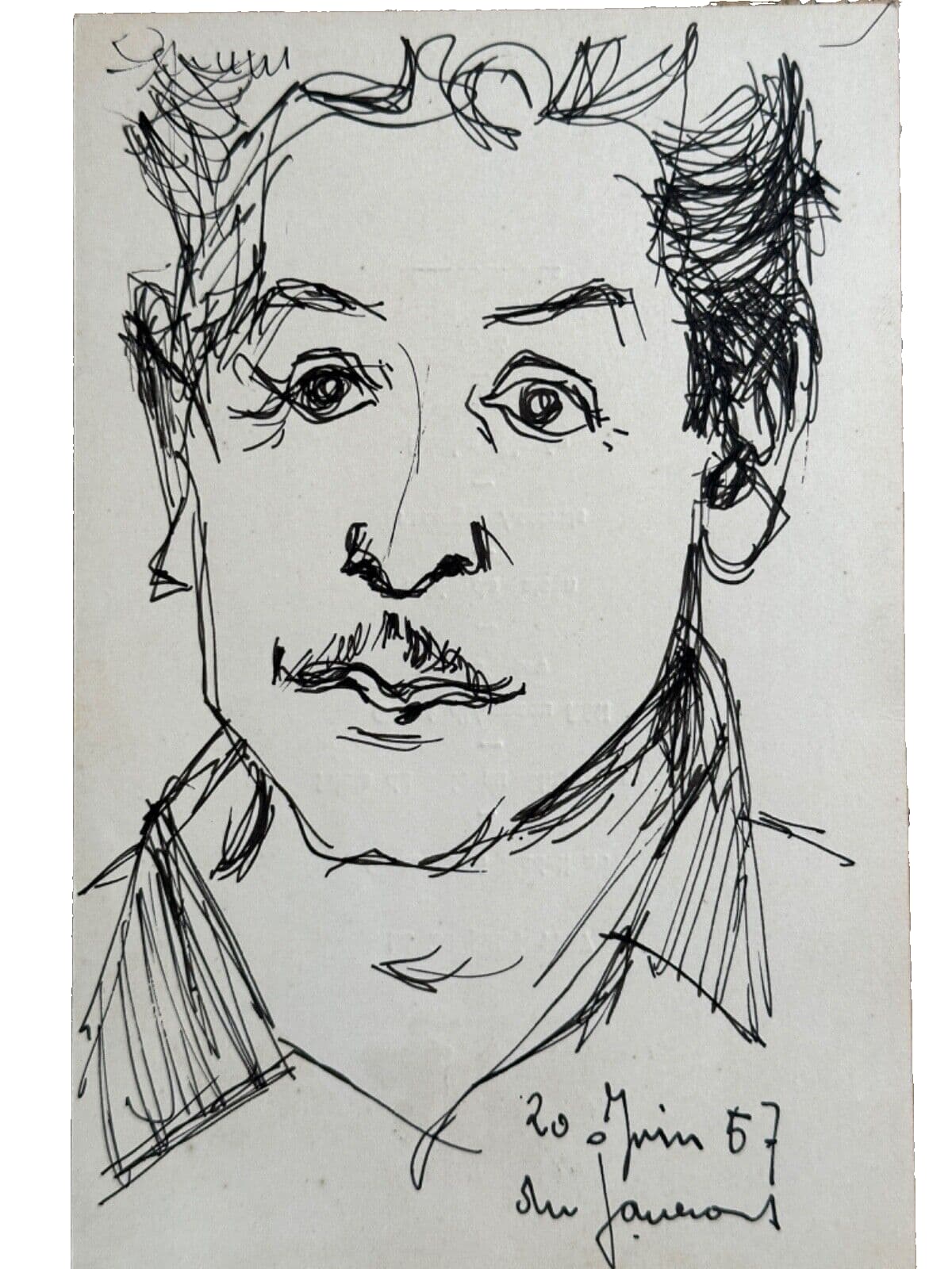 Ancien dessin encre portrait autoportrait Daniel DU JANERAND 1957 Menu - Image 1