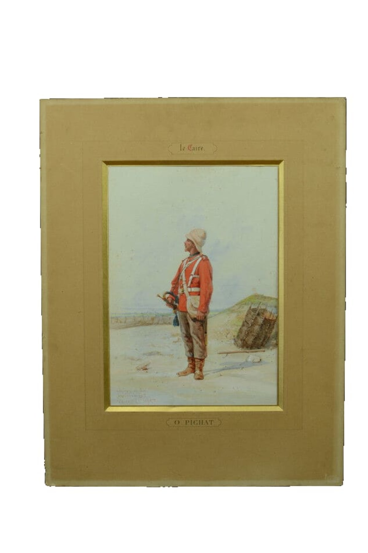Tableau ancien Olivier Pichat orientaliste armé Napoléon retour Egypte portrait - Image 1