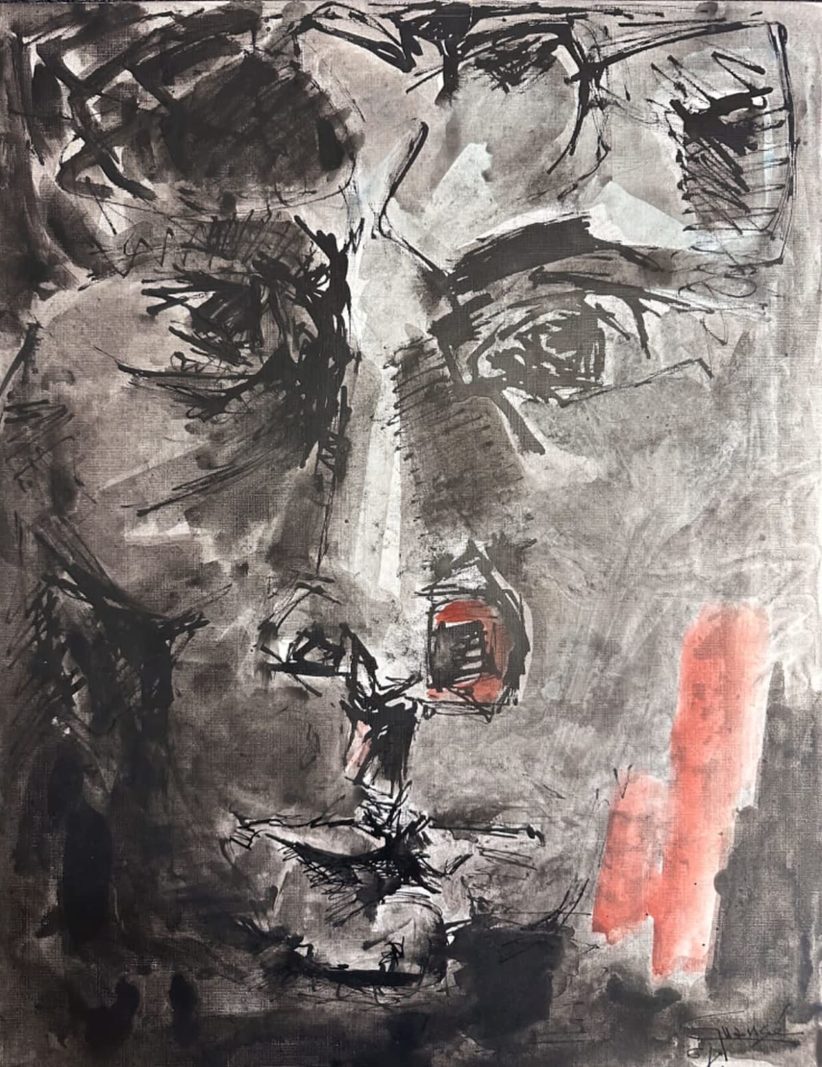 Tableau ancien Antonio Guansé grand portrait visage Art Moderne 1961 Paris - Image 1