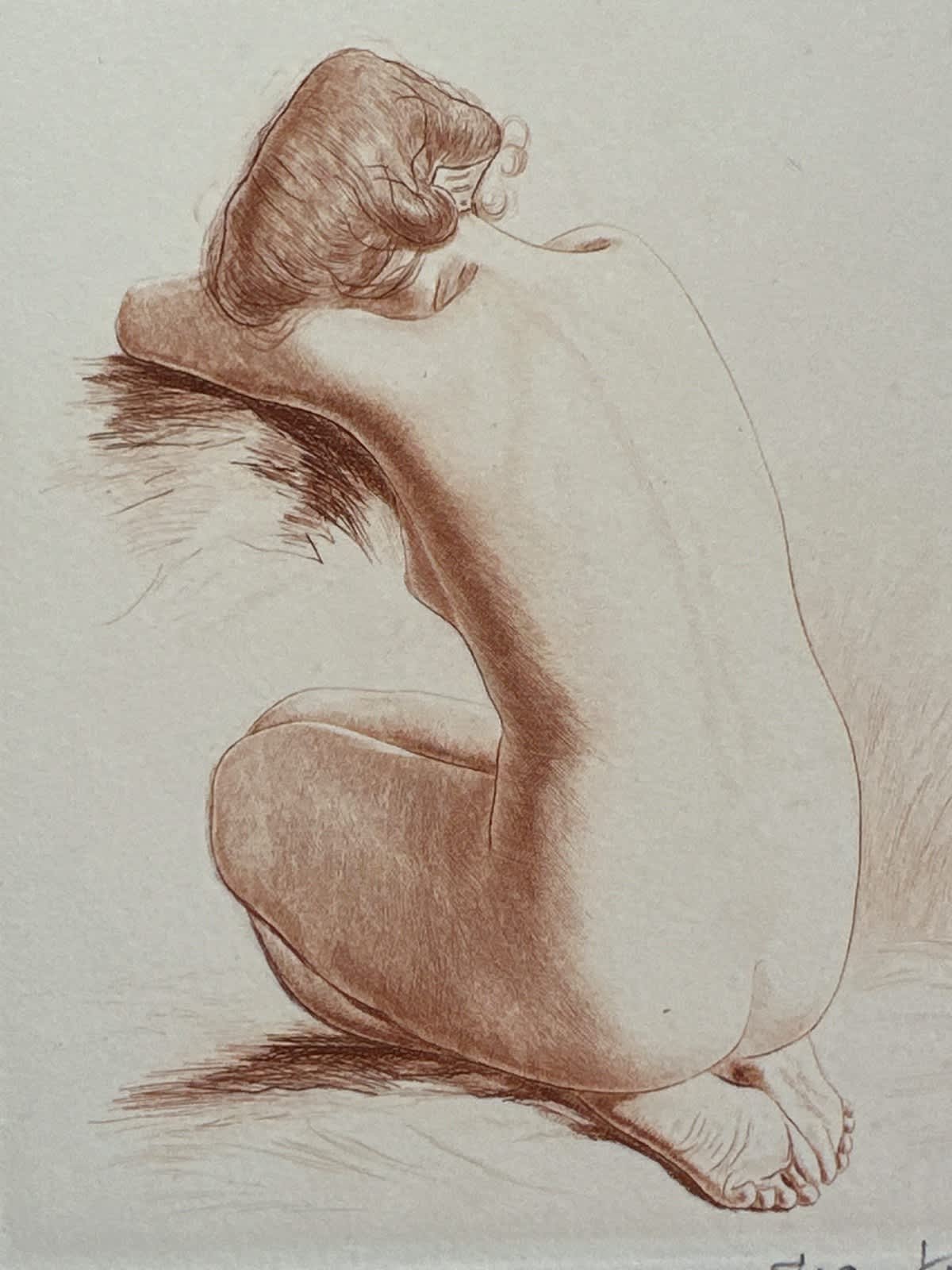 Gravures érotique femme, nu de dos à genoux art déco Jean Viboux - Image 1