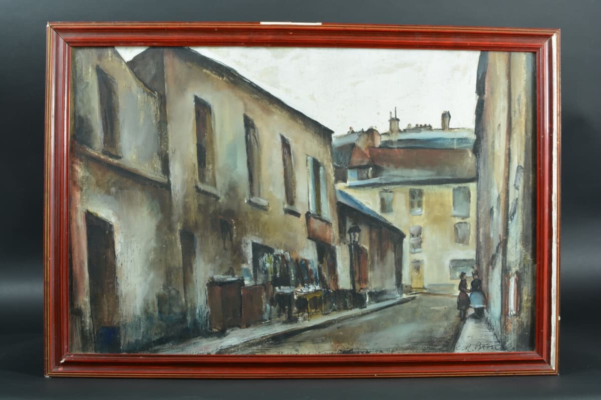 Tableau ancien vue de la rue Saint Médard 5e Paris Art Deco Cesar Bron Vlaminck - Image 1