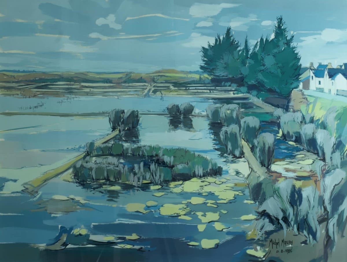 Grand tableau ancien Guérande marais salant mer Bretagne Michel Maury - Image 1