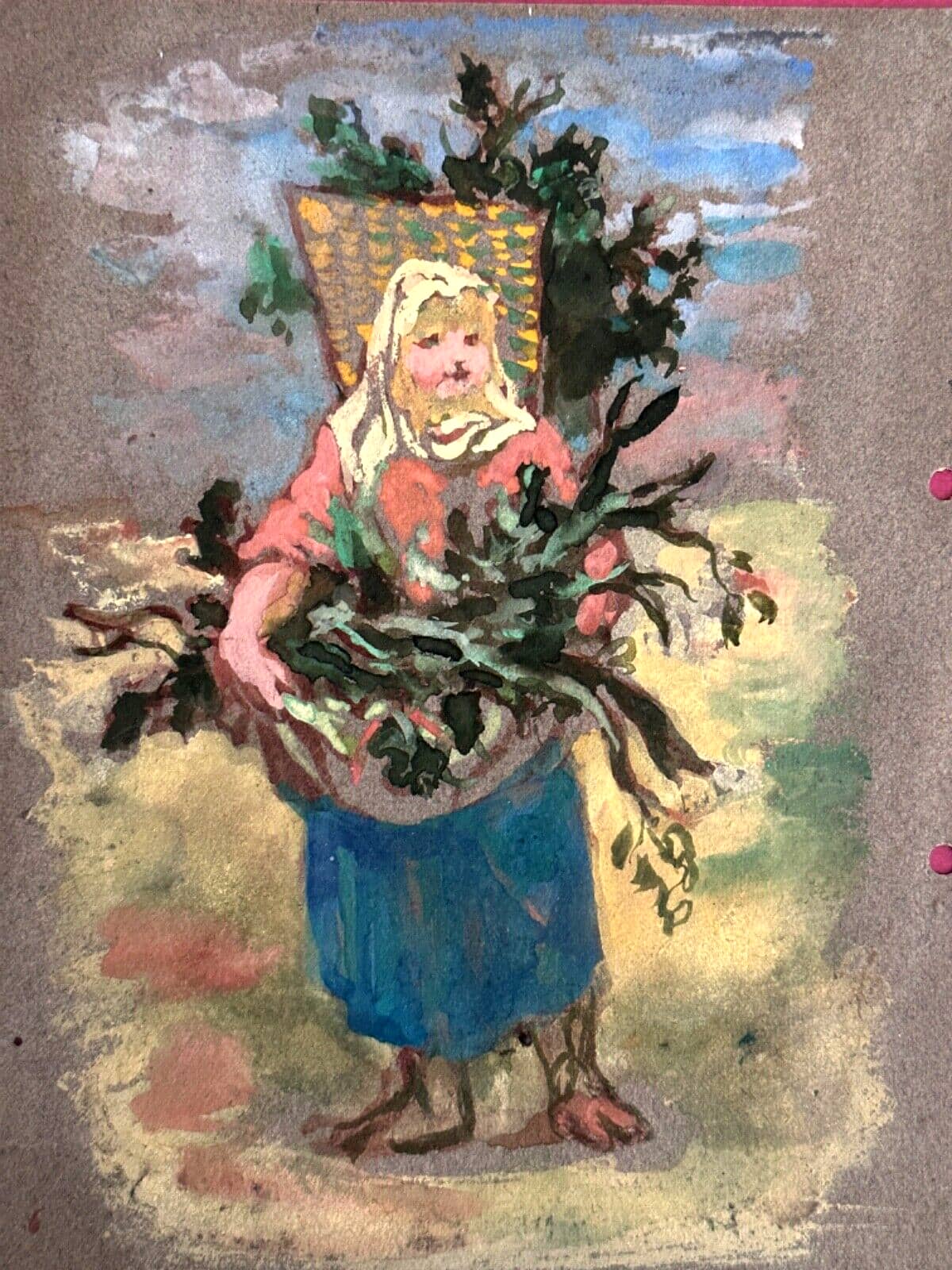 Ancien dessin expressionniste portrait la fagottière Jean Terles Art Déco - Image 1