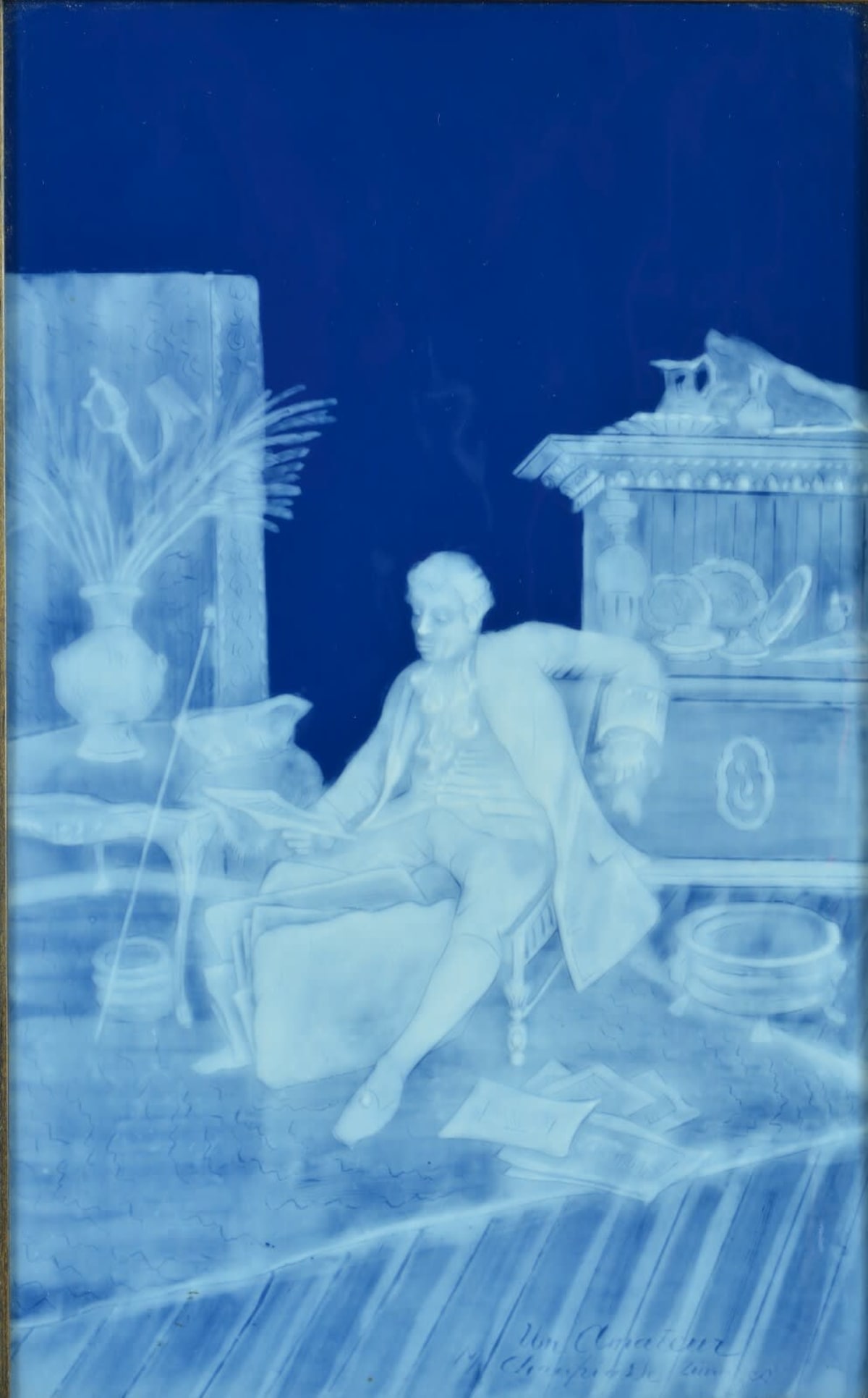 Ancien grand tableau porcelaine Limoges portrait Meissonnier L'Amateur antiquité - Image 1