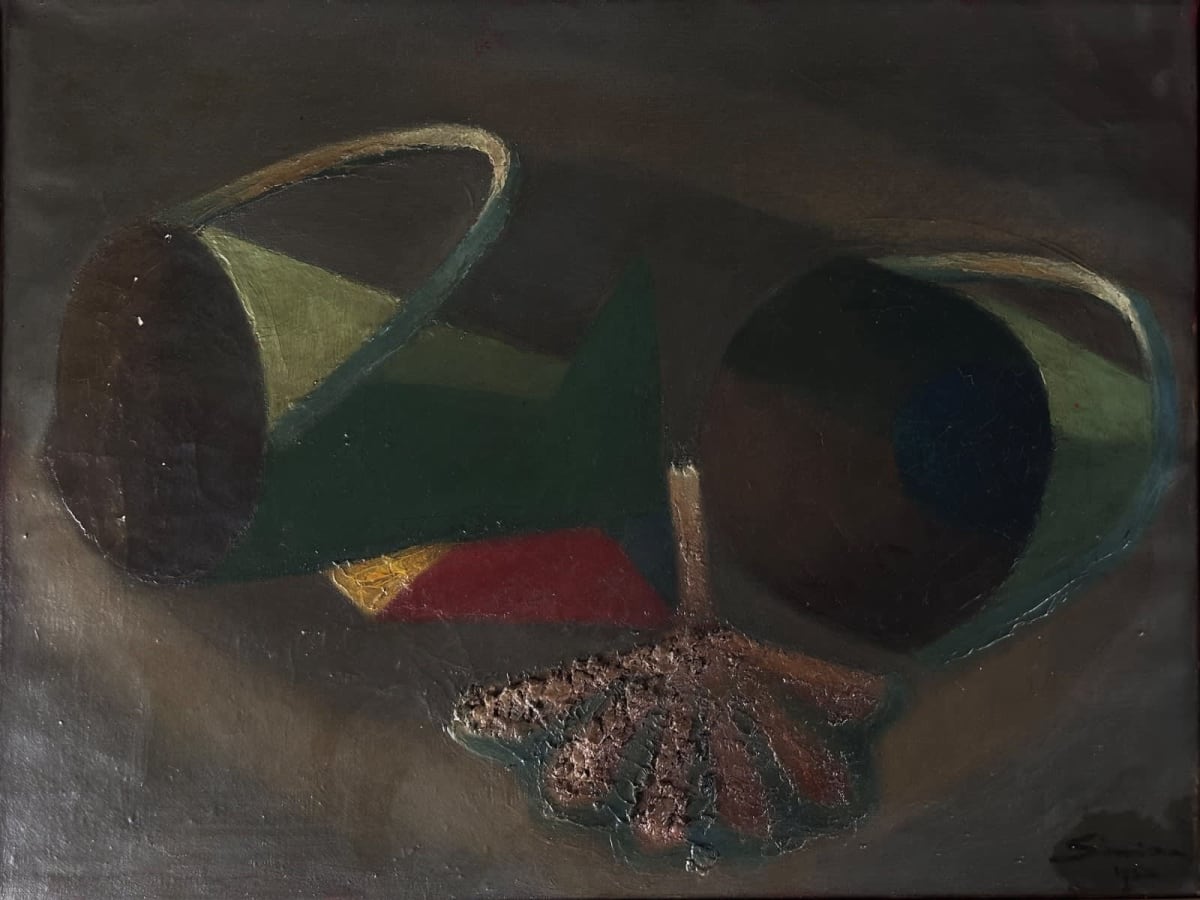 Tableaux Jean Simian école moderne 1954 huile sur toile balai seau nature morte - Image 1