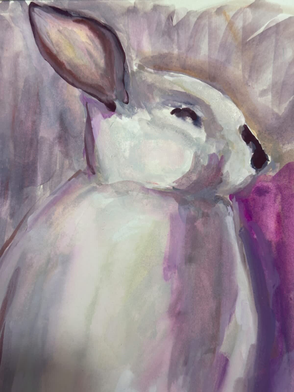 Ancien aquarelle sur papier, signé Marcel Hamsell portrait Le Lapin Judaïca - Image 1