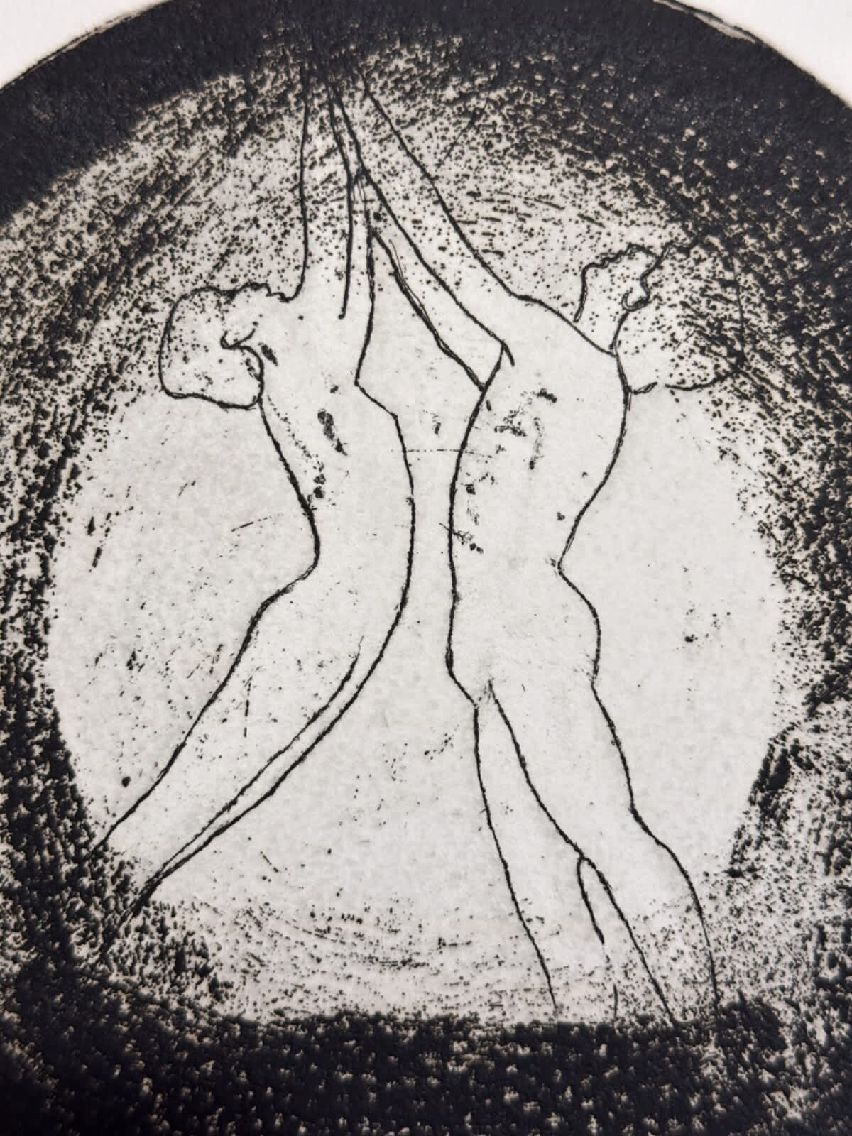 Ancienne gravure, couple érotisme, signée Suzanne Cattan n°4/10 Judaïca 1970 - Image 1
