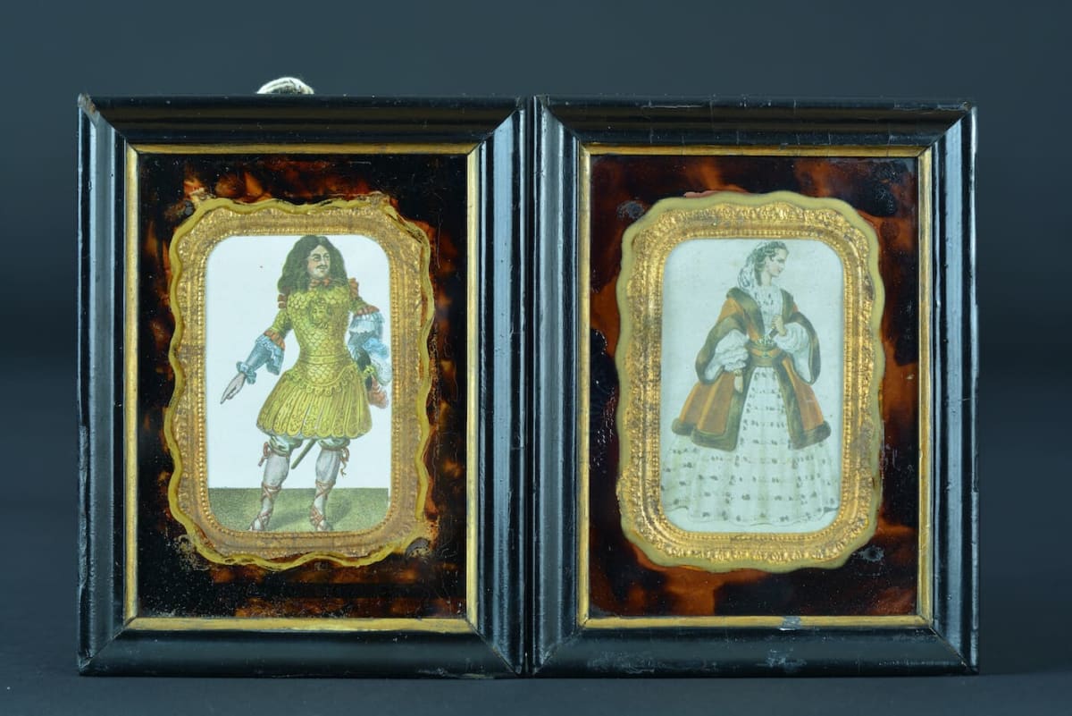 Cadre ancien litho portrait Molière comédien théâtre M. Baron / Rachel x2 - Image 1