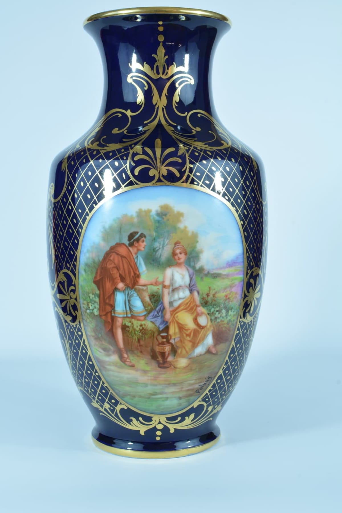 Grand vase ancien porcelaine Limoges Château des Étoiles scène galante Antique - Image 1