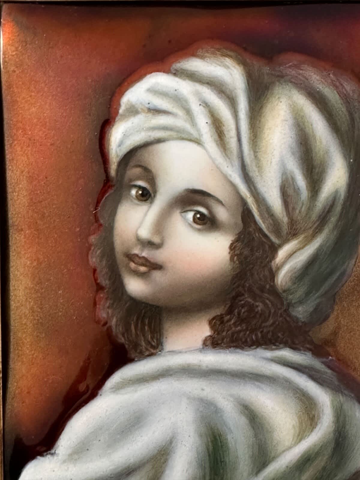 Ancien émail de Limoges portrait jeune femme Guido Reni Béatrice Cenci émaux - Image 1