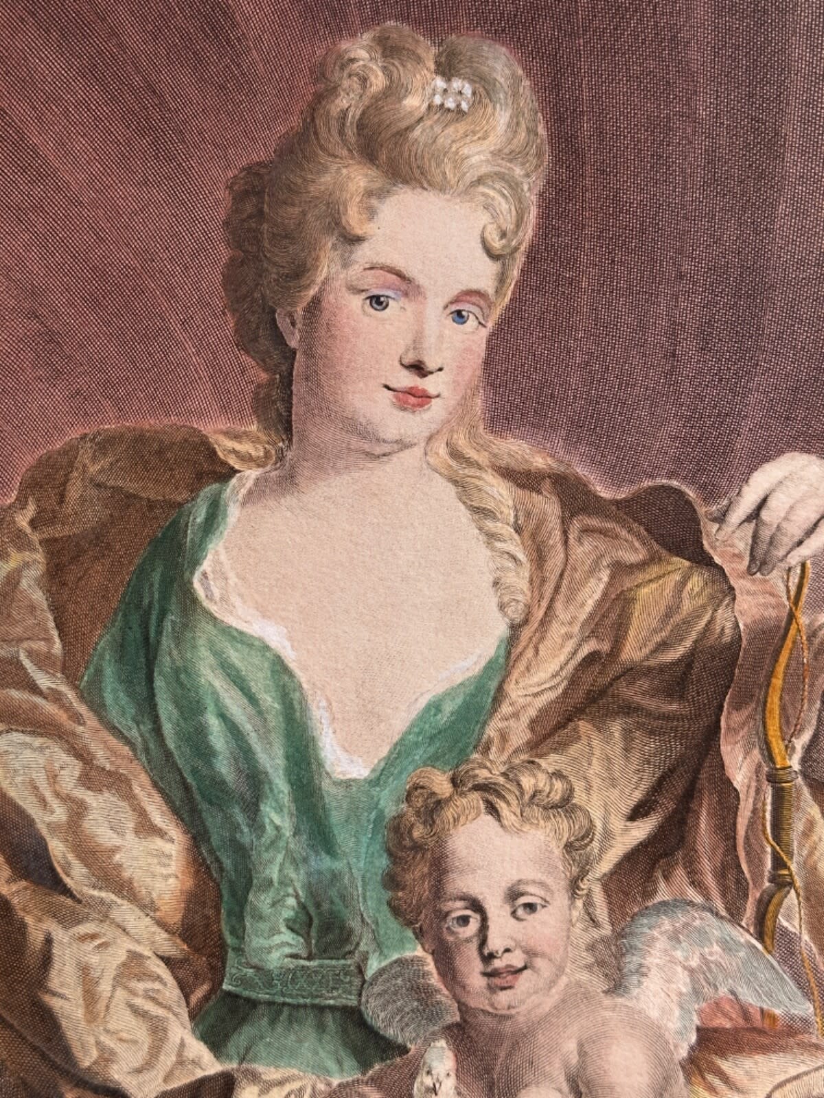 Ancienne gravure portrait La comtesse de Cosel Vénus François de Troy - Image 1