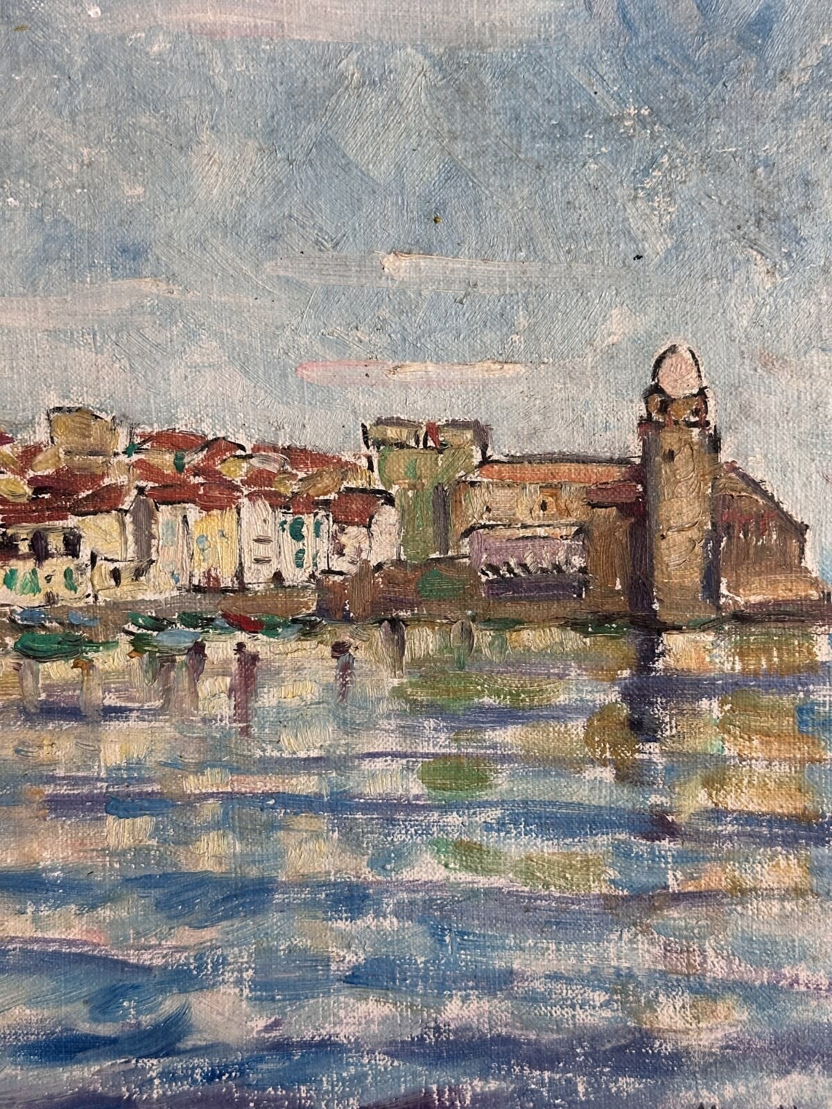 Tableau ancien huile marine vue de Collioure 1953 post impressionniste signée - Image 1