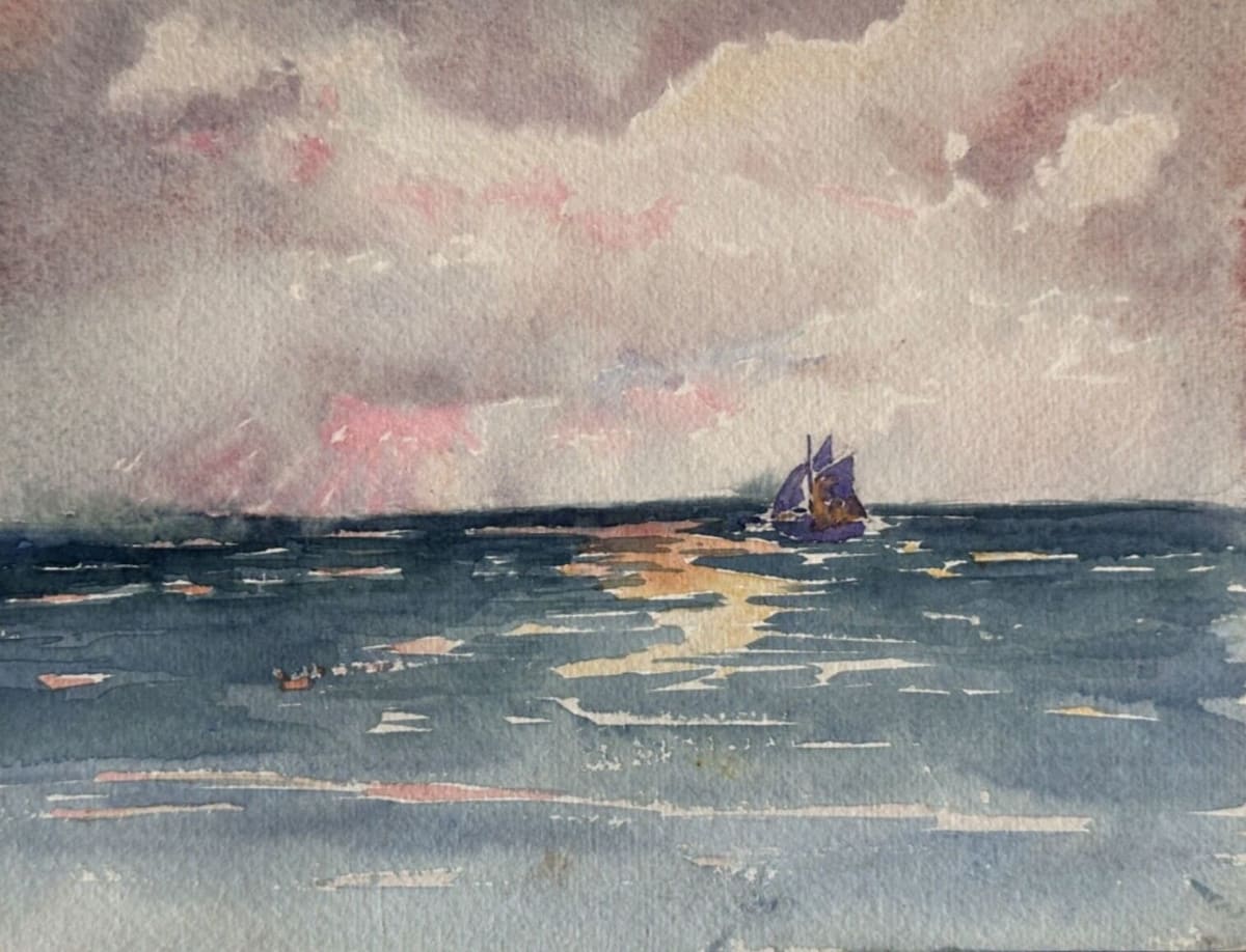 Ancien dessin original ciel marine orientaliste Mattéo Brondy 1900 Maroc rare - Image 1