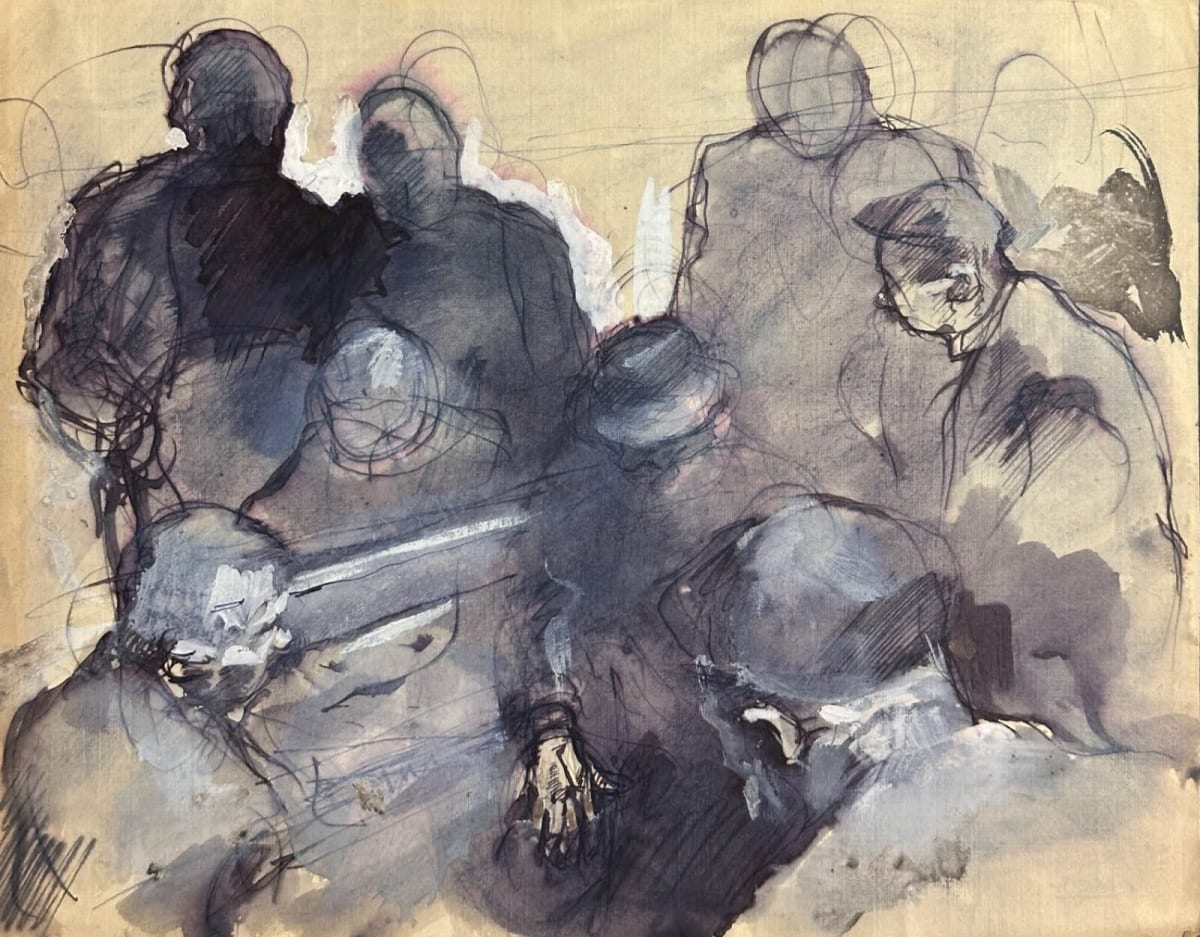 Beau dessin Jean Terles étude de personnages sur un banc Parisian Art 1920 - Image 1