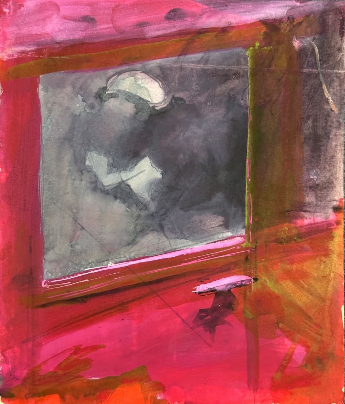 Beau dessin Jean Terles portrait femme silhouette fiacre rouge Parisian Scene - Image 1