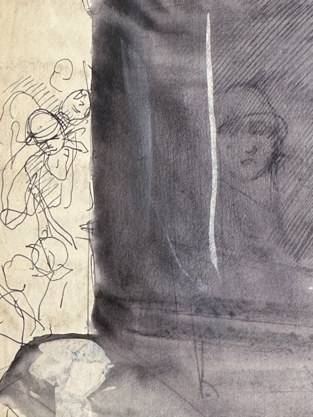 Dessin Jean Terles portrait de femme voiture fiacre Paris street scene art deco - Image 1