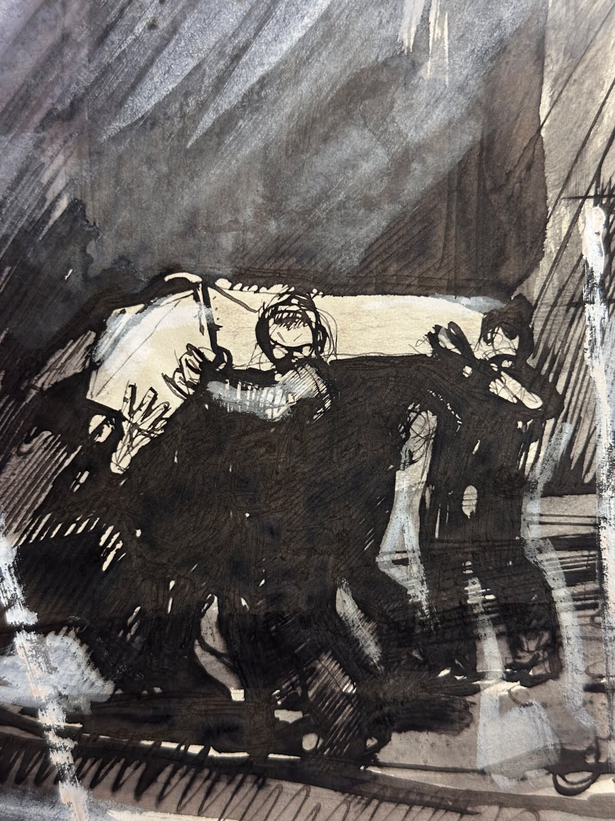 Beau dessin Jean Terles homme portant un cercueil croque-mort obsèque art déco - Image 1