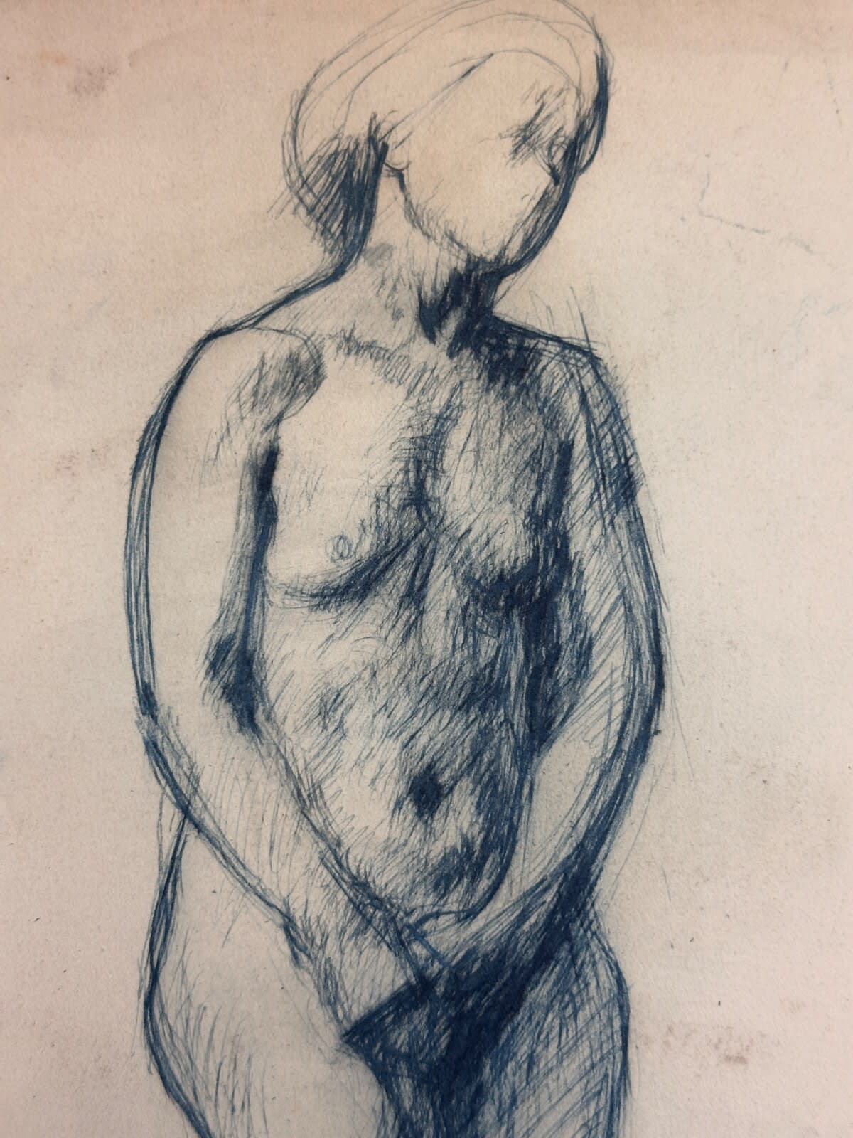 Beau dessin ancien Jean Terles portrait femme nue pudique féminin debout 1930 - Image 1