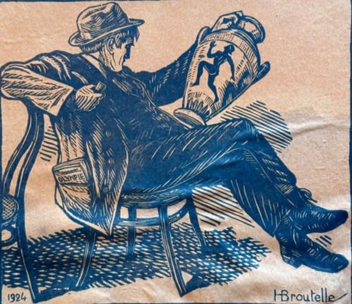 Ancienne gravure portrait Breton antiquaire vase Olympe Grèce antique Broutelle - Image 1