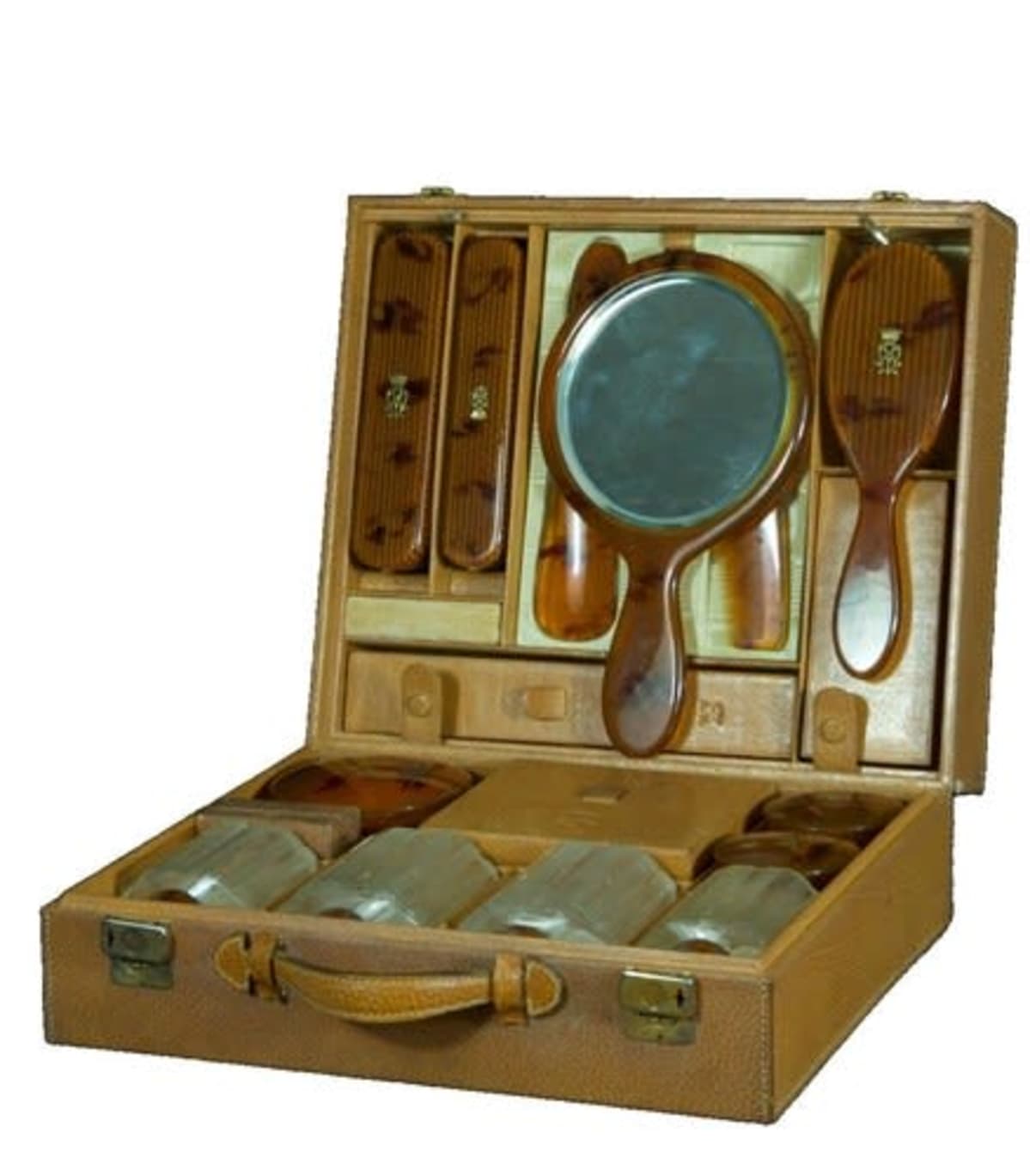 Ancien nécessaire voyage femme Morabito Paris cuir argent Puiforcat A.M 1930 - Image 1