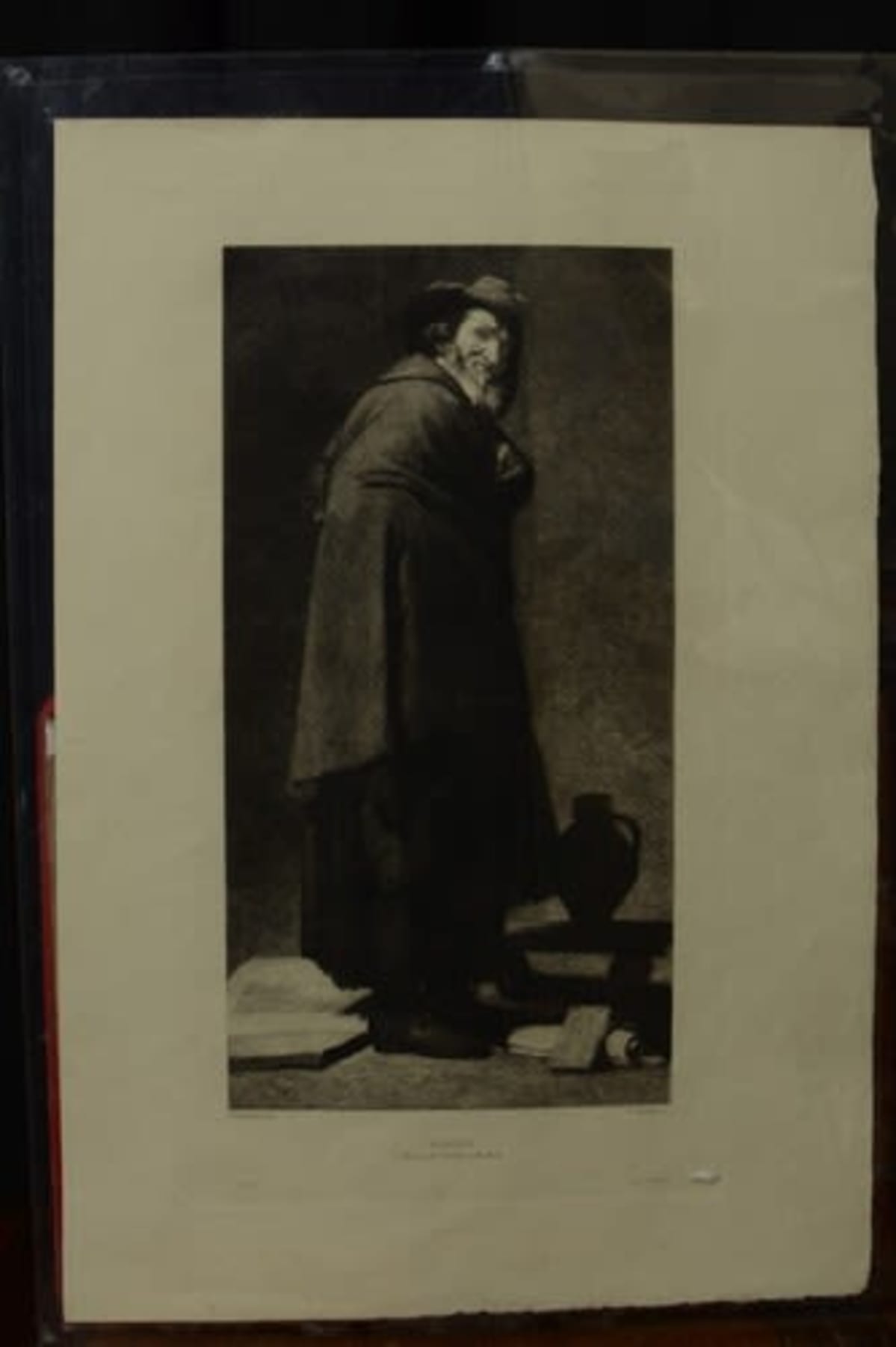 Rare gravure ancienne Velazquez portrait homme Ménippe Salmon imp. Prado - Image 1