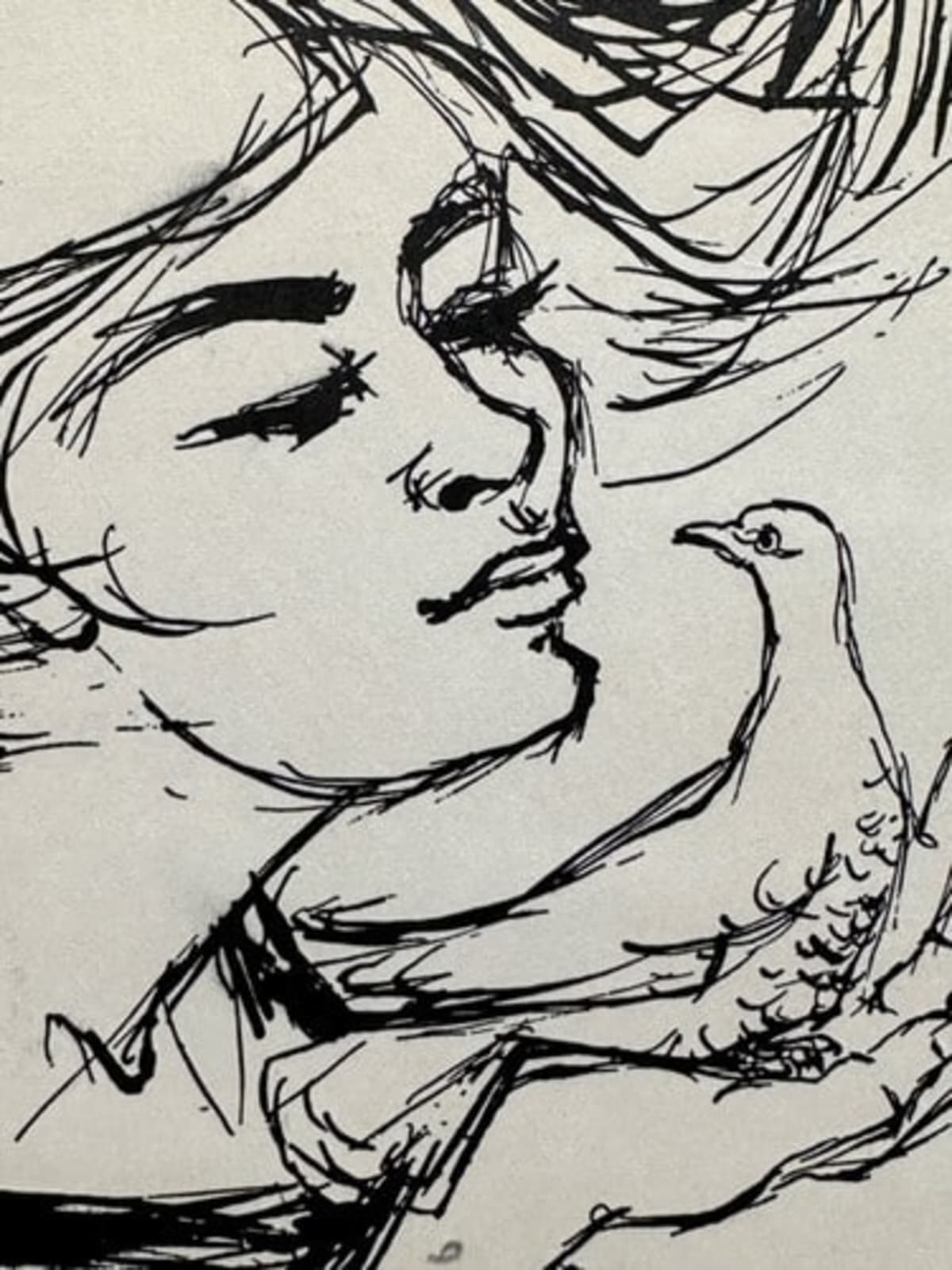 Ancien dessin encre marine port portrait colombe lettre Daniel Du Janerand - Image 1