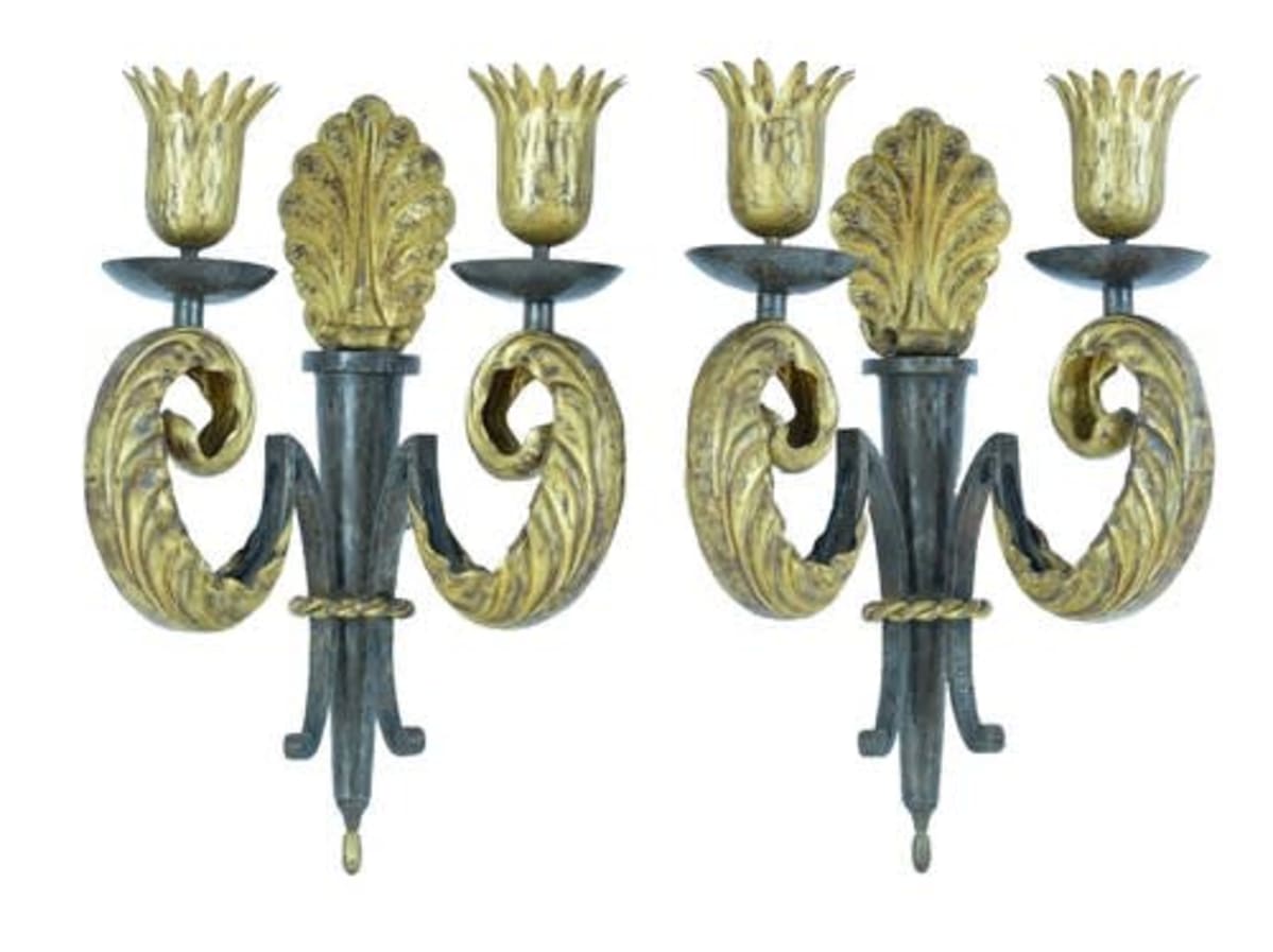 Applique Gilbert Poillerat 1940 métal doré baroque design déco sconces x 2 rare - Image 1