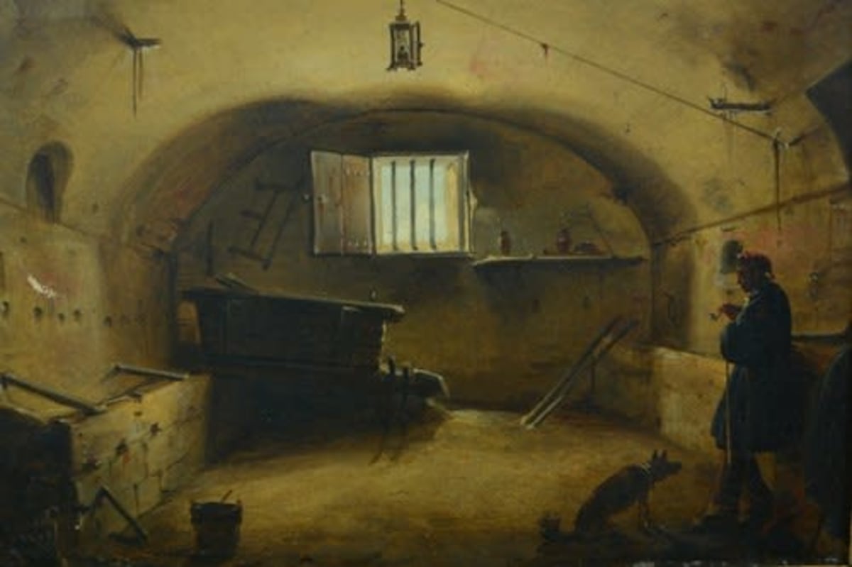 Tableau Marius Granet huile XIXe scène animée cellier portrait homme cadre - Image 1