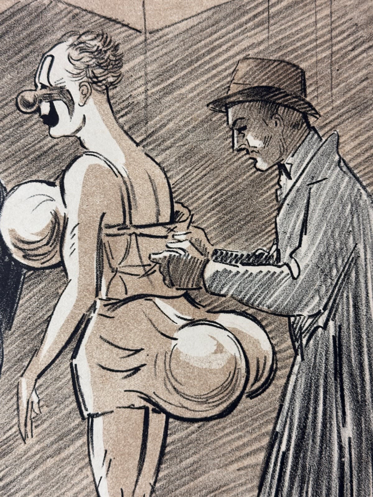 Ancienne lithographie Fernand Fernel préparations dans les coulisses cirque AN - Image 1